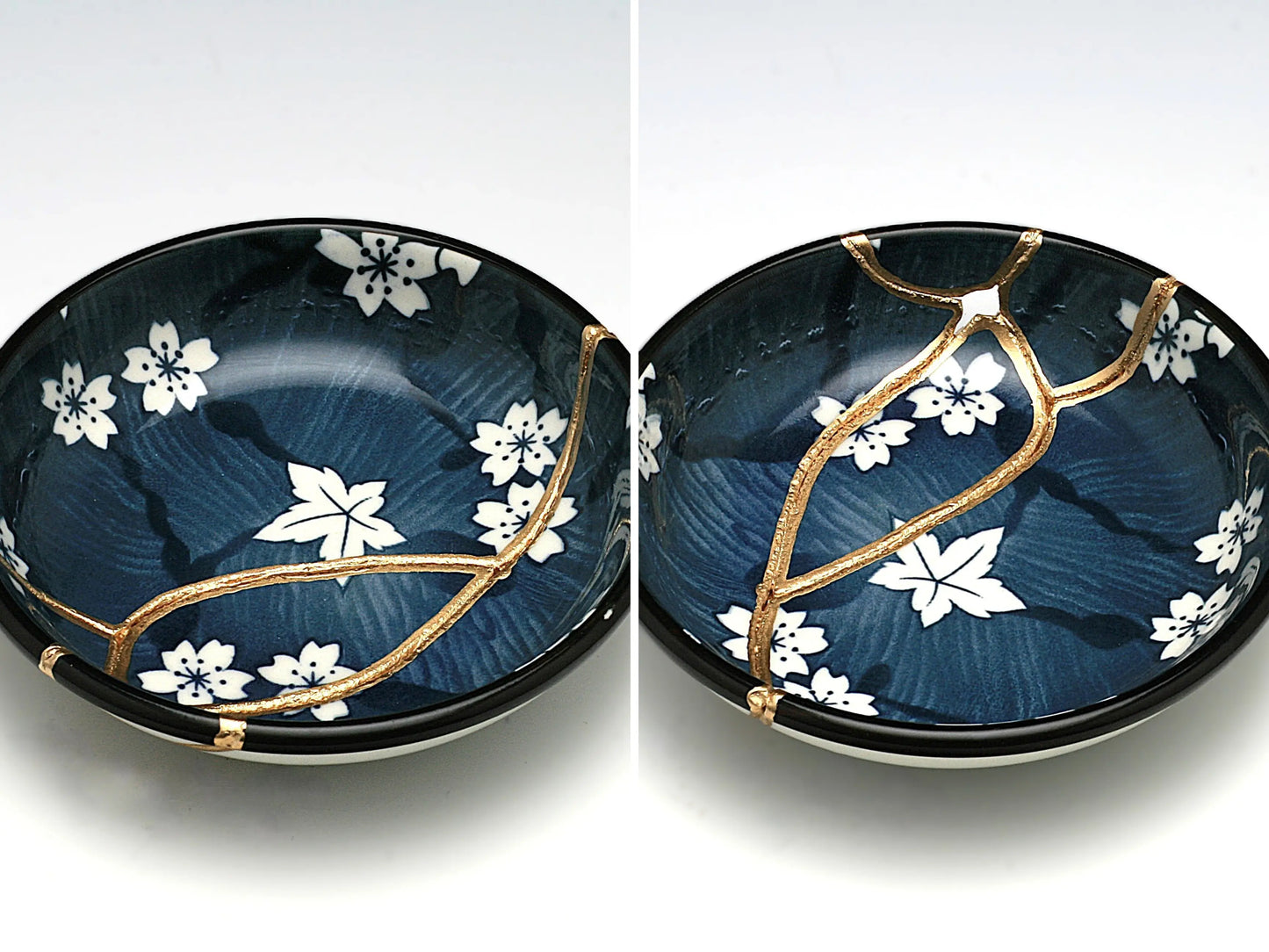Small Blue Kintsugi Plate with White Flowers Kintsugi Reborn