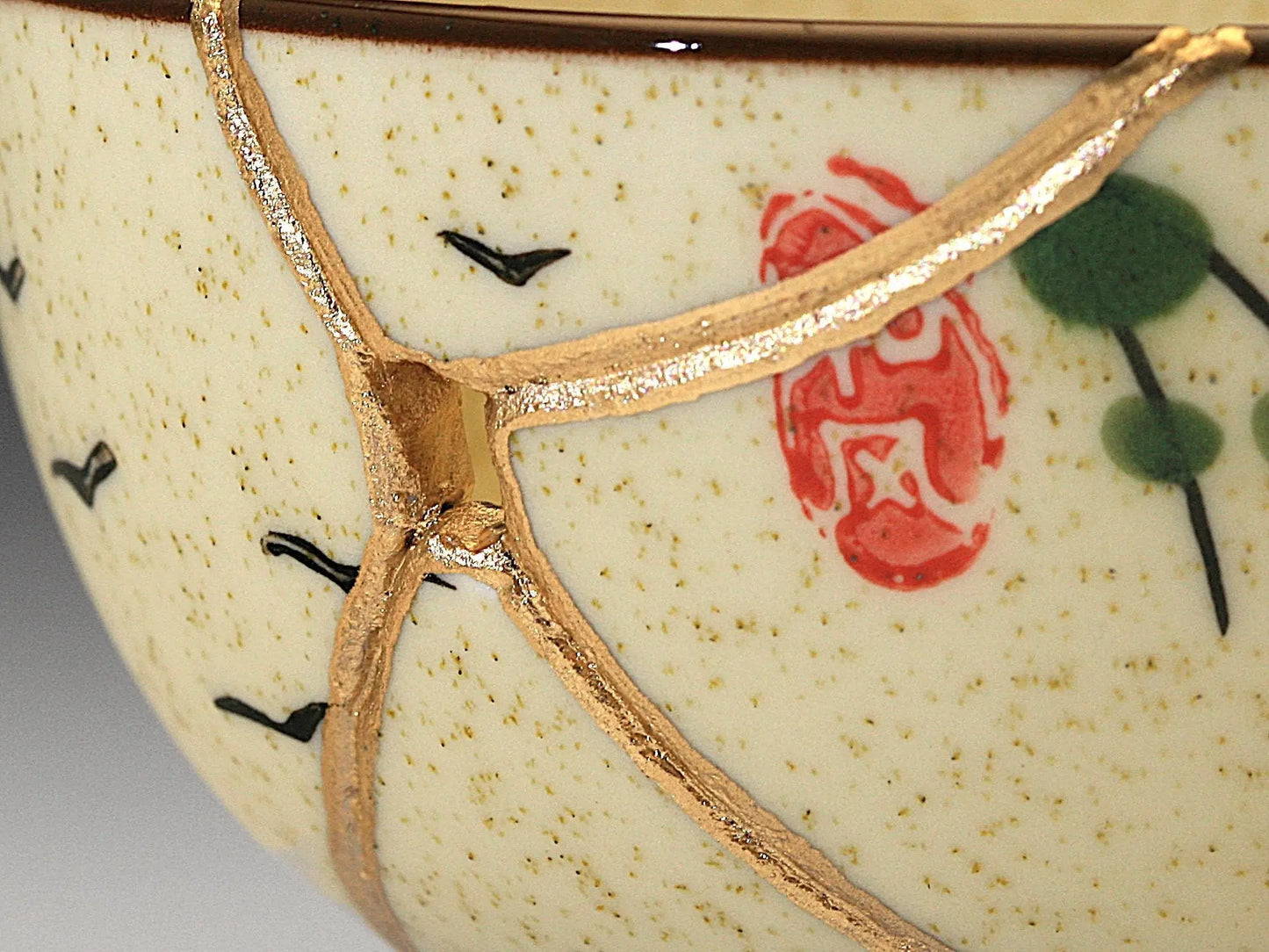 Medium Beige Kintsugi Bowl with Images Kintsugi Reborn
