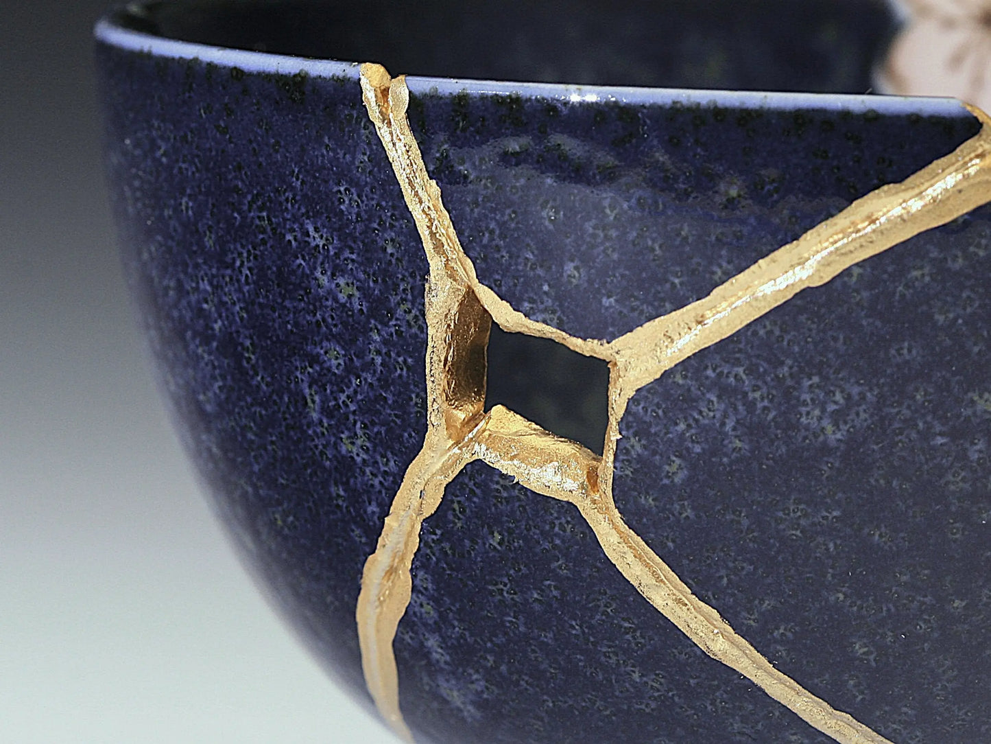 Medium Dark Blue Kintsugi Bowl with Sakura Pattern Kintsugi Reborn