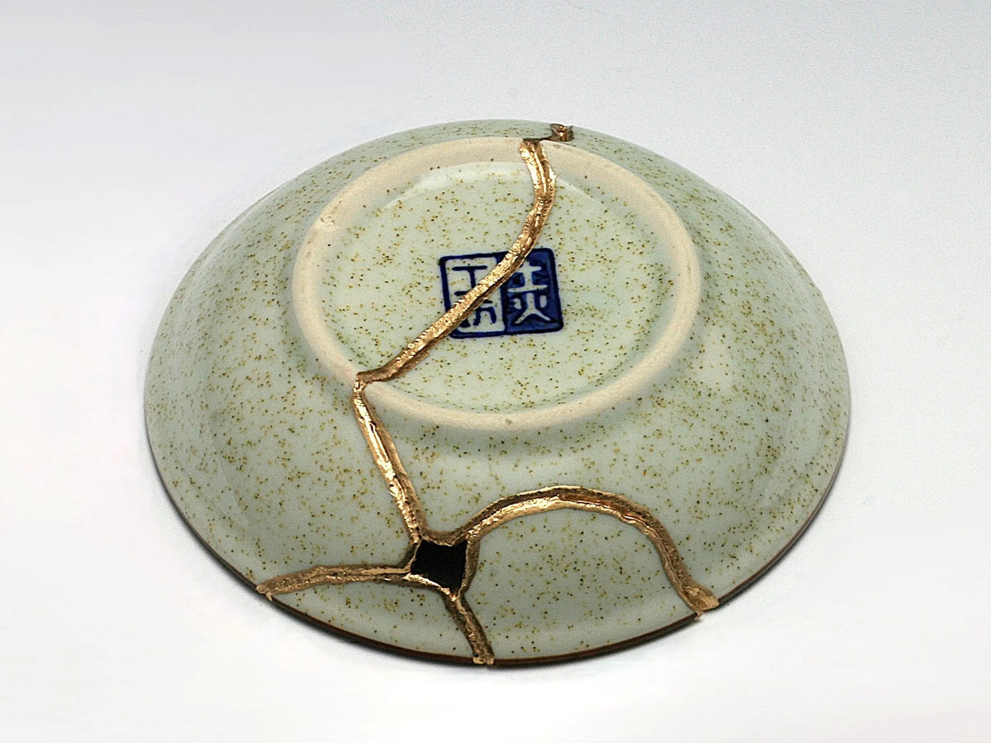 Small Beige Kintsugi Plate with Rose Image Kintsugi Reborn