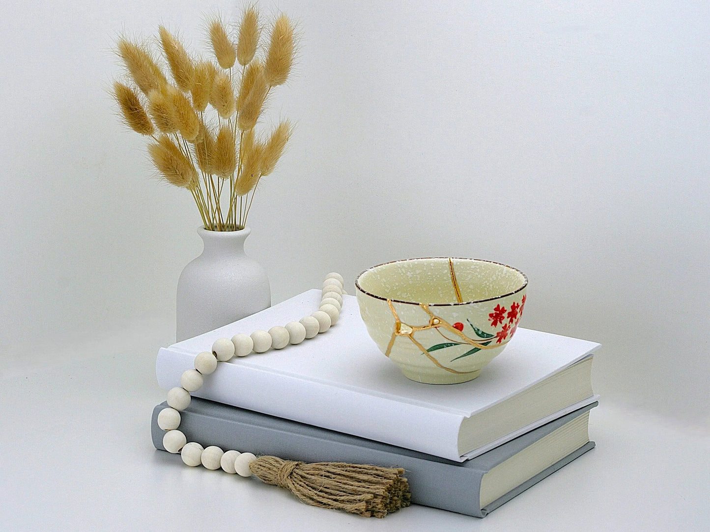 Medium Kintsugi Bowl with Red Flowers Kintsugi Reborn
