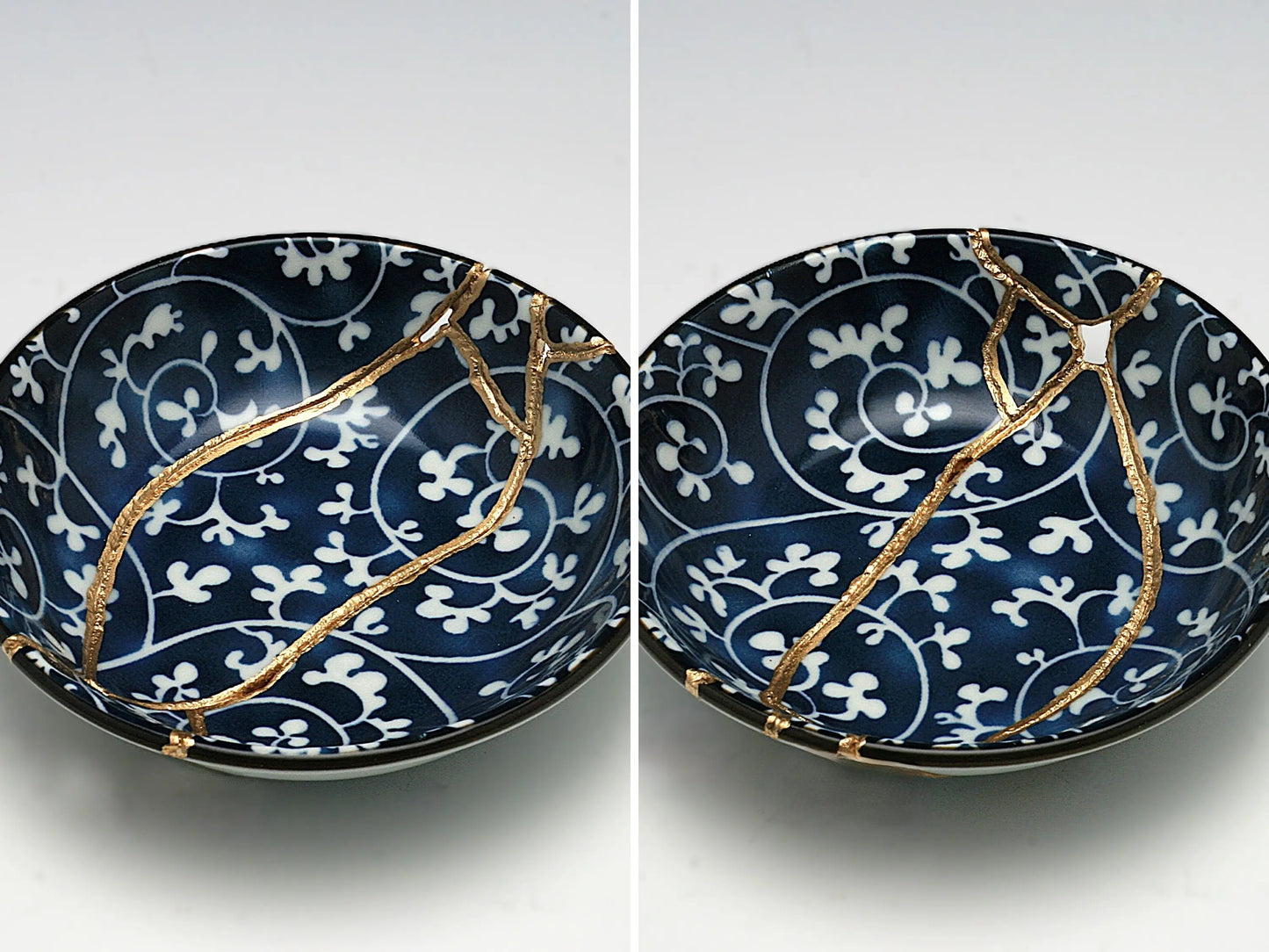 Small Blue and White Kintsugi Plate with Vines Kintsugi Reborn