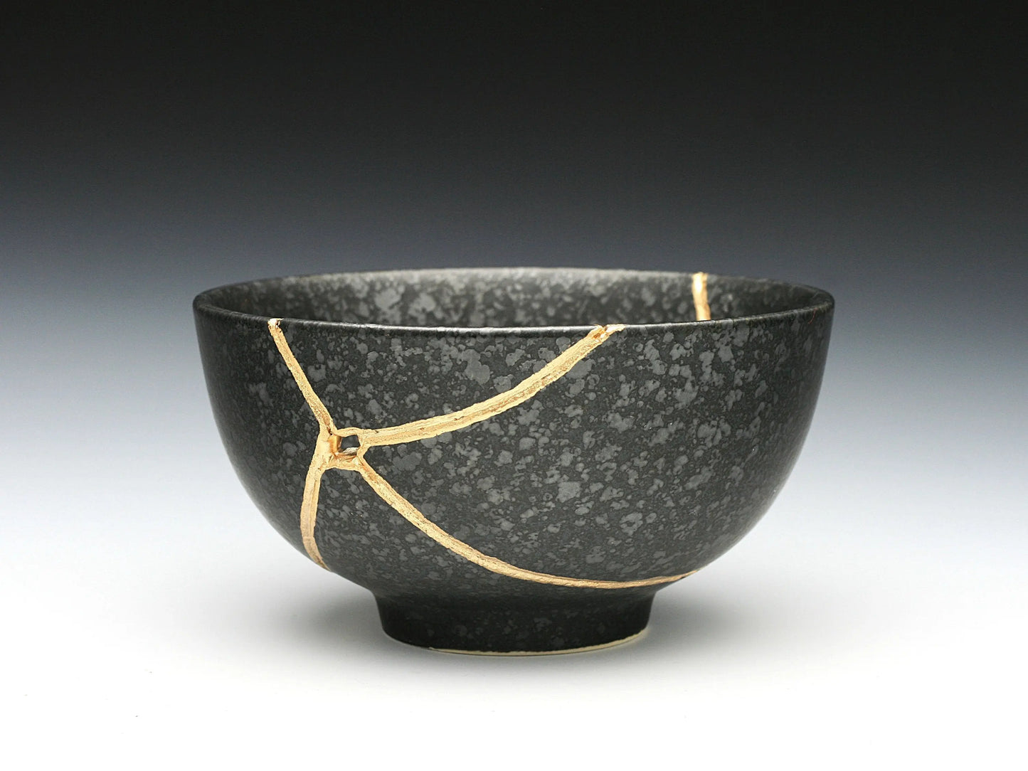 Medium Black Kintsugi Bowl with Texture Kintsugi Reborn