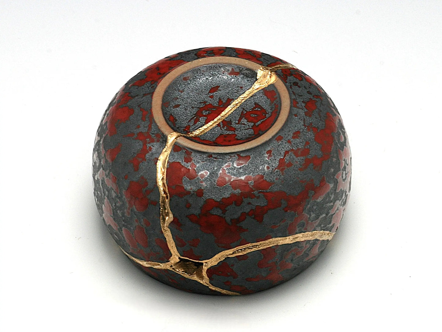 Small Red and Gray Kintsugi Teacup with Texture Kintsugi Reborn