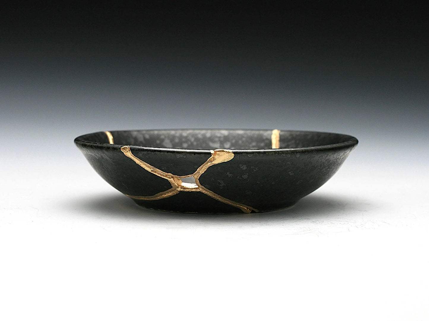 Small Black Kintsugi Plate with Texture Kintsugi Reborn