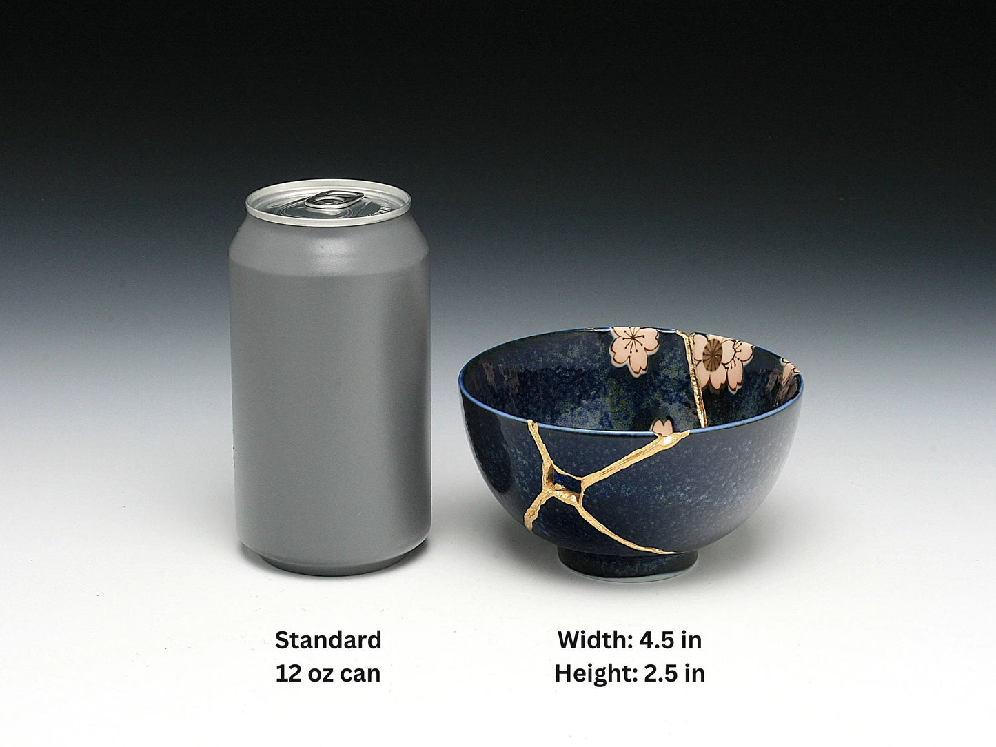 Medium Dark Blue Kintsugi Bowl with Sakura Pattern Kintsugi Reborn