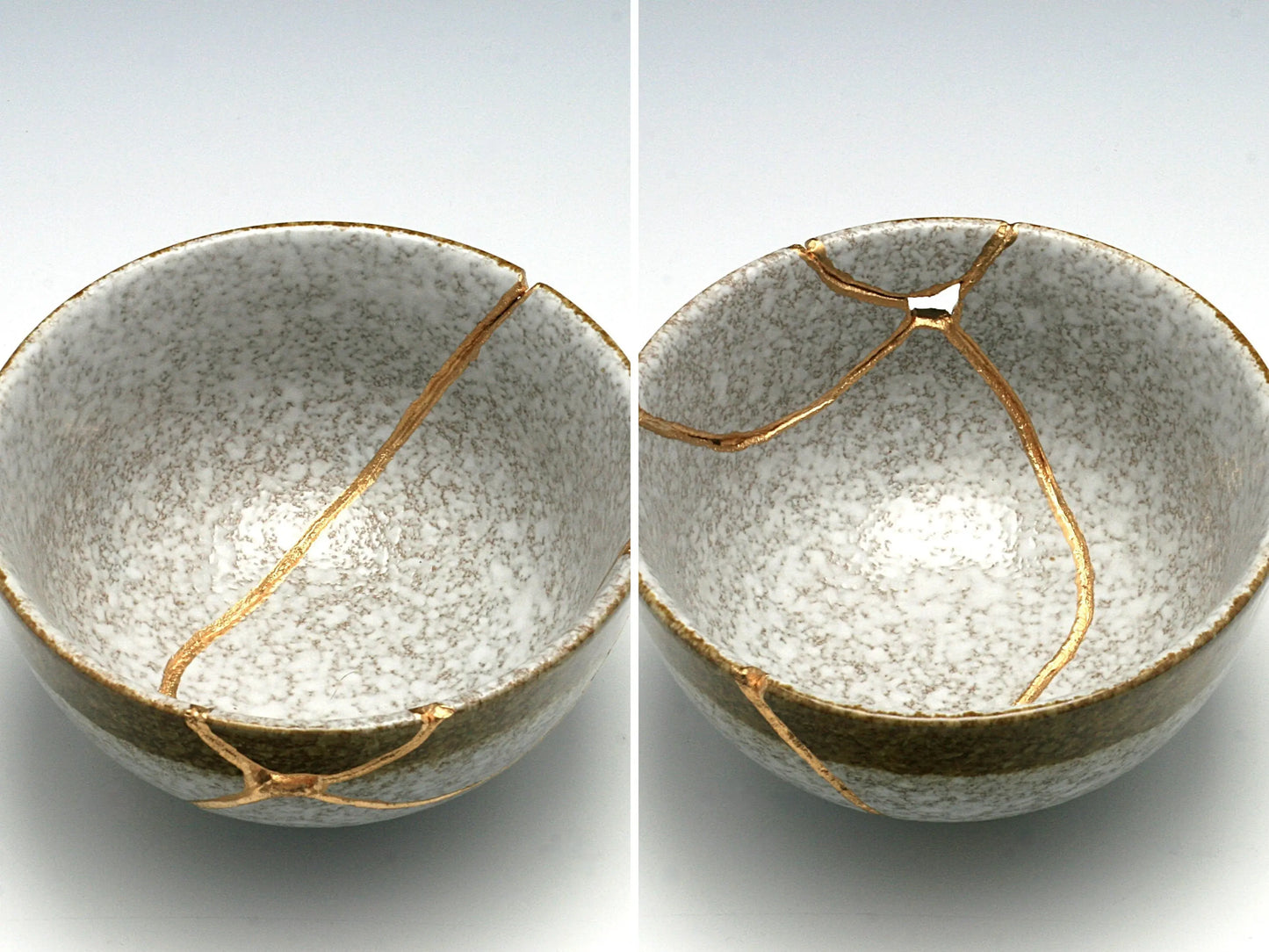 Medium Brown and White Kintsugi Bowl with Texture Kintsugi Reborn