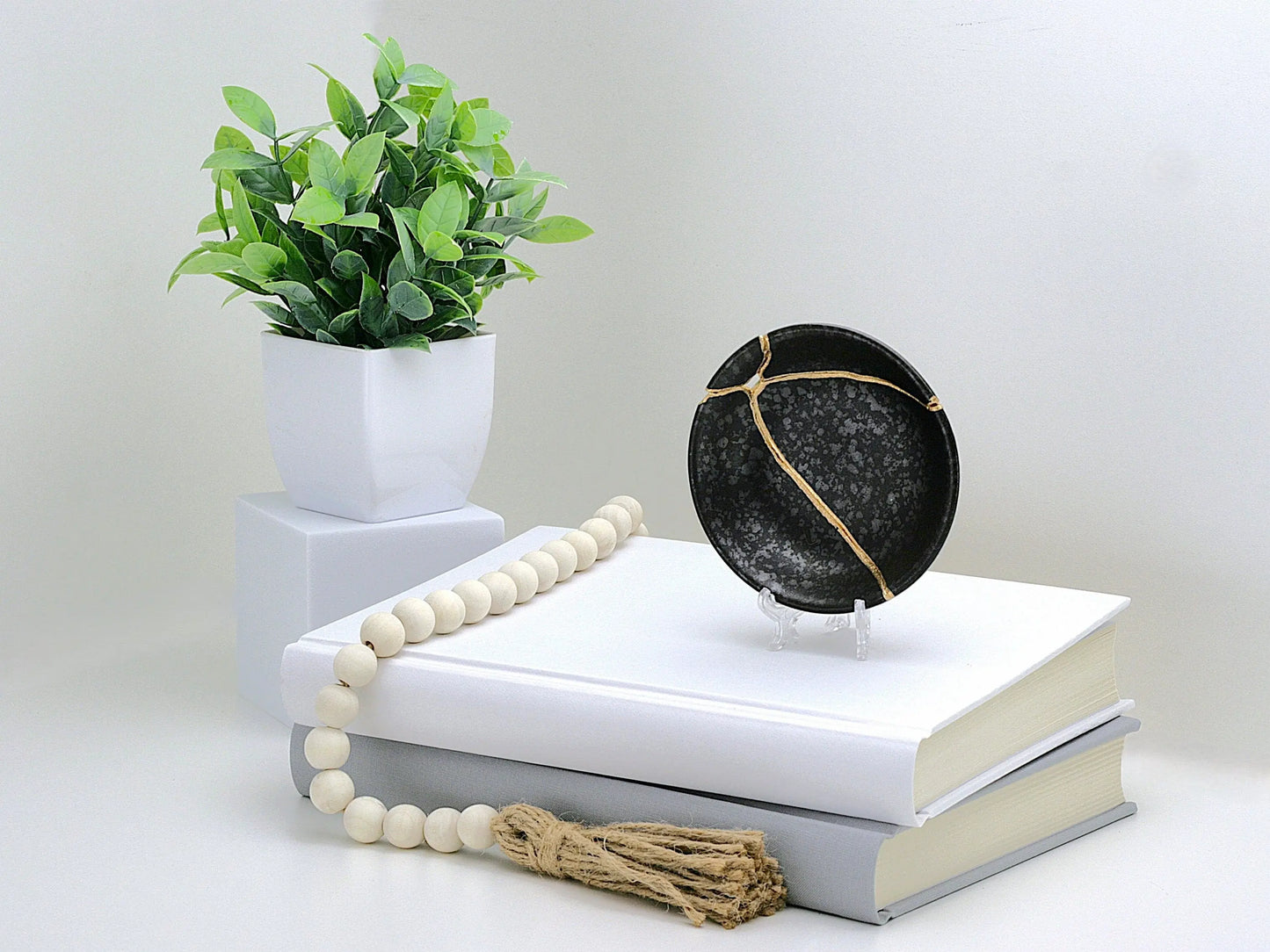 Small Black Kintsugi Plate with Texture Kintsugi Reborn