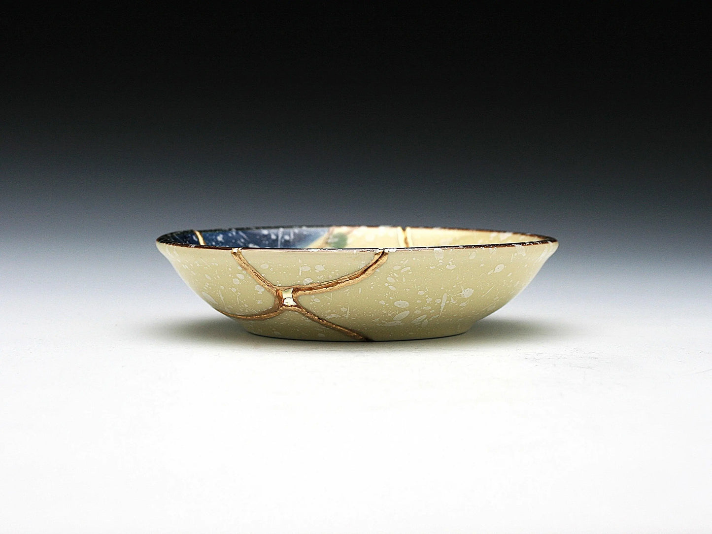 Small Beige Kintsugi Plate with Red and Yellow Flowers Kintsugi Reborn
