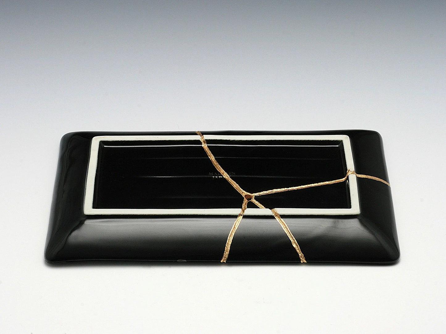 Medium Black Kintsugi Plate with Sakura Pattern Kintsugi Reborn