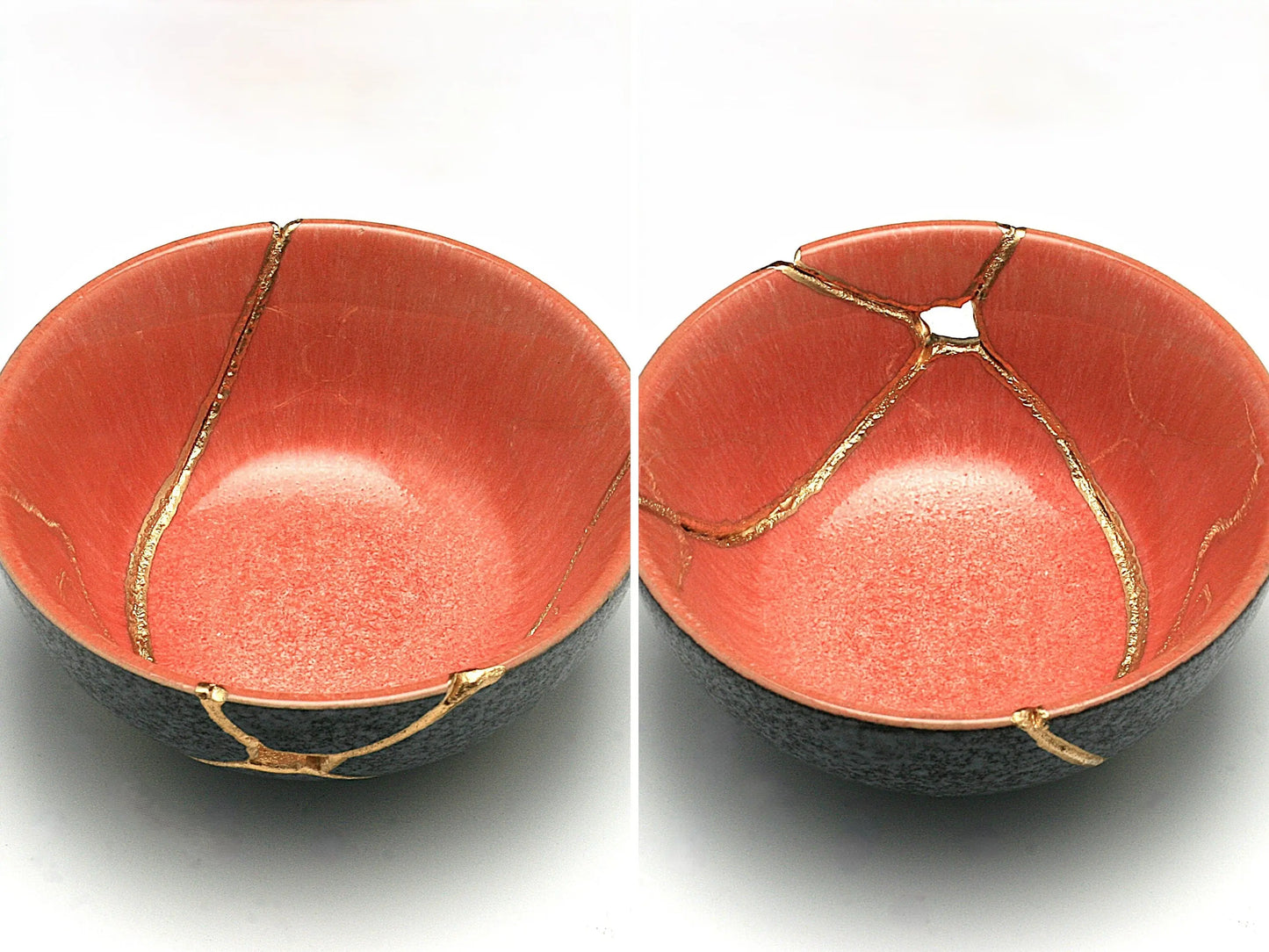 Small Salmon and Gray Kintsugi Bowl Kintsugi Reborn