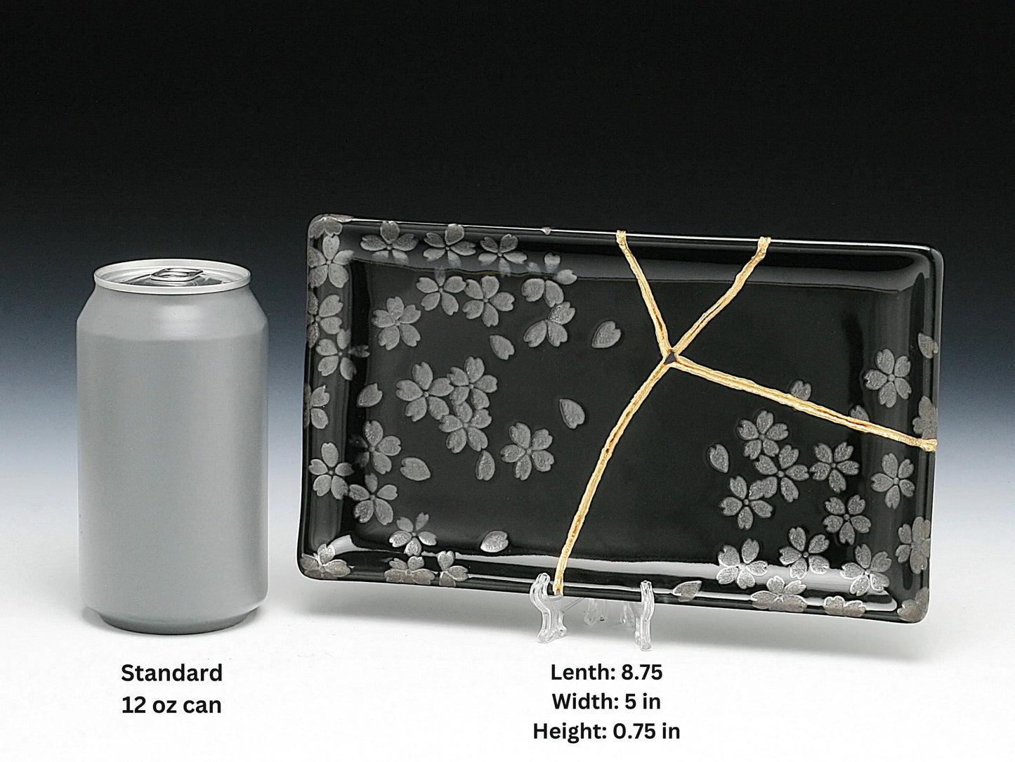 Medium Black Kintsugi Plate with Sakura Pattern Kintsugi Reborn