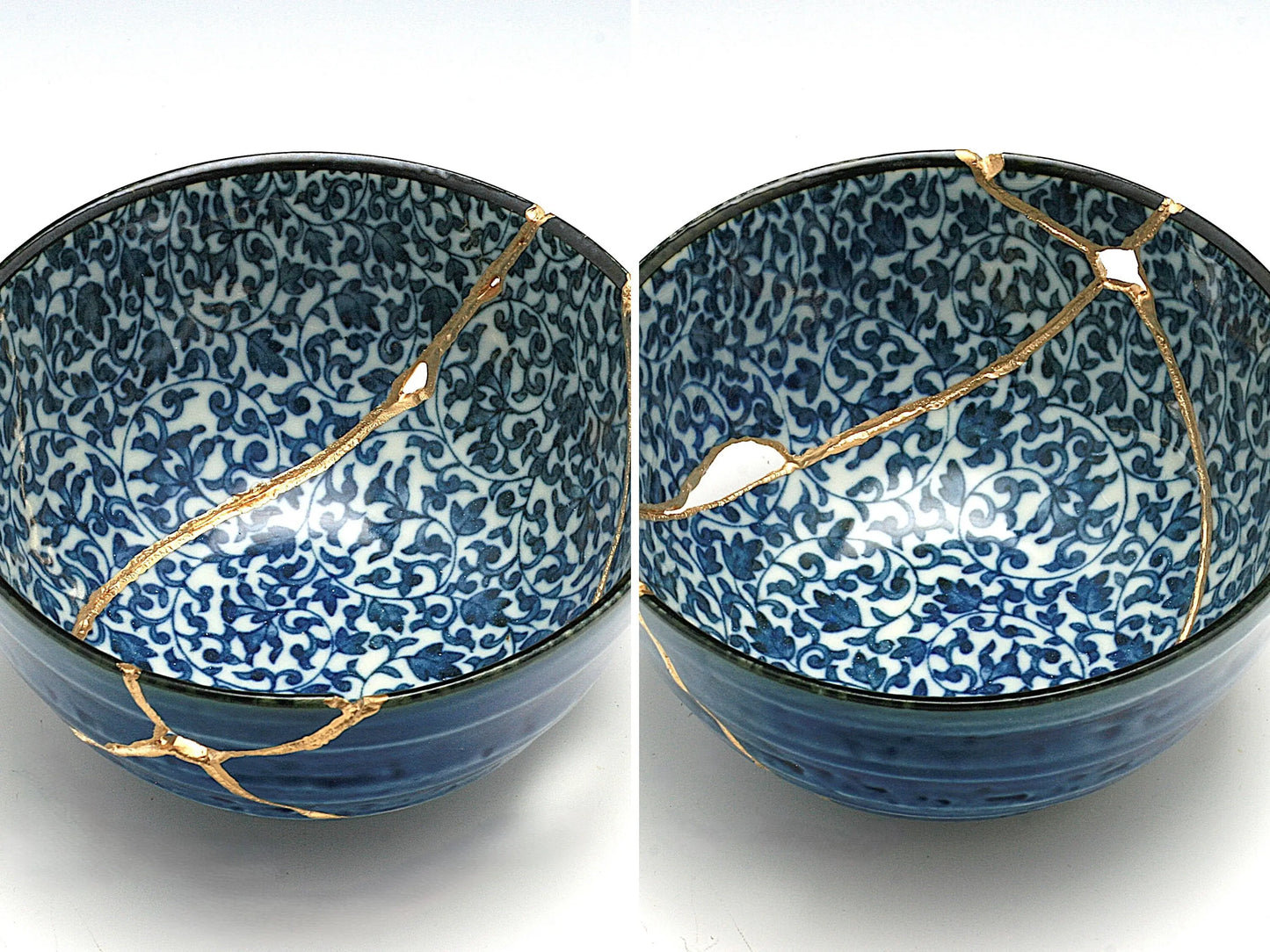 Large Blue Kintsugi Bowl with Ivy Pattern Kintsugi Reborn