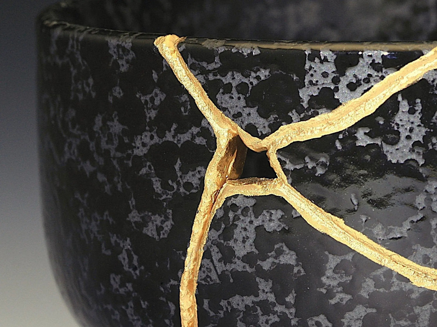 Large Black Textured Kintsugi Bowl Kintsugi Reborn