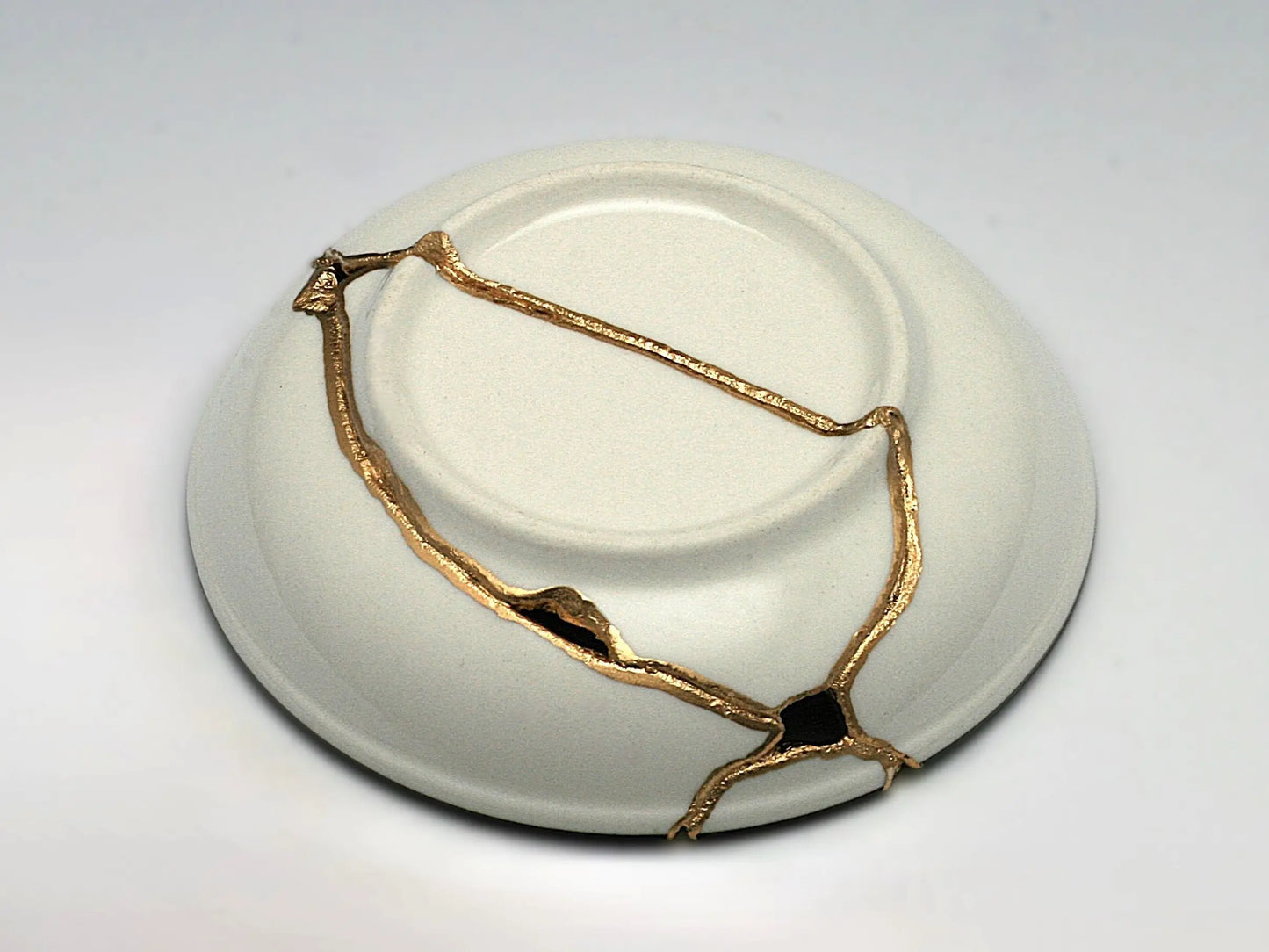 Small Blue and White Kintsugi Plate with Leaves Kintsugi Reborn