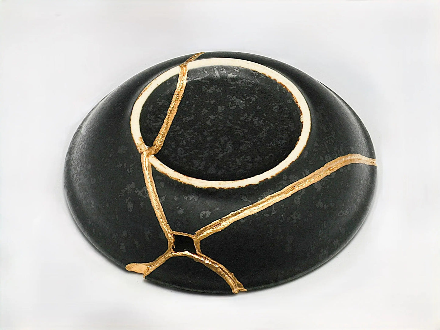 Small Black Kintsugi Plate with Texture Kintsugi Reborn