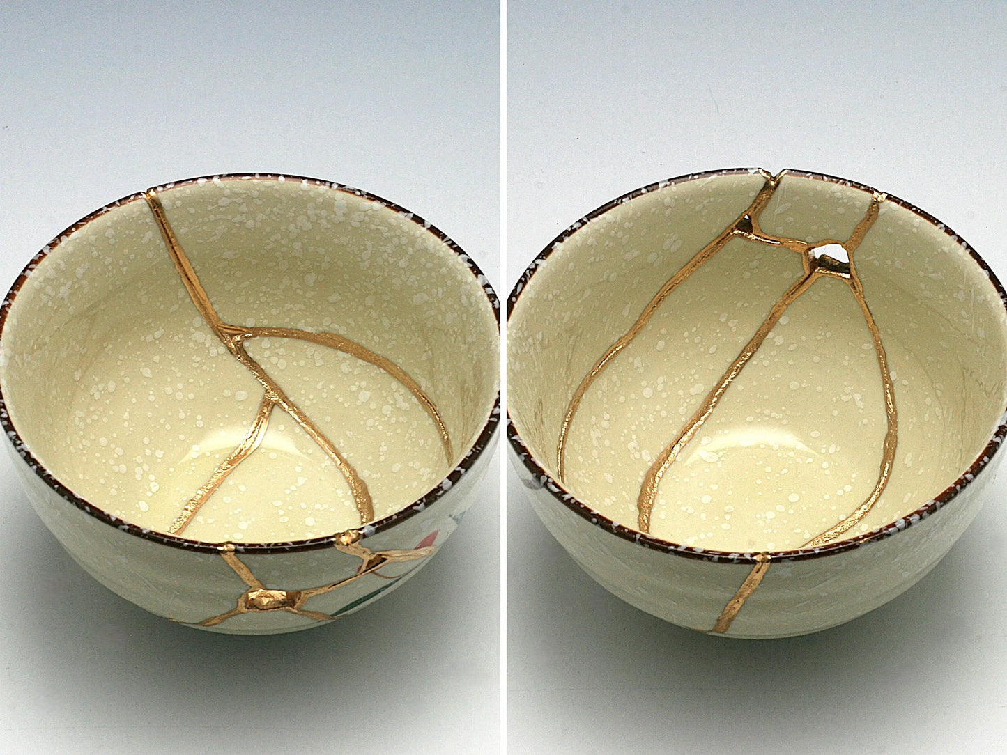 Medium Kintsugi Bowl with Red Flowers Kintsugi Reborn