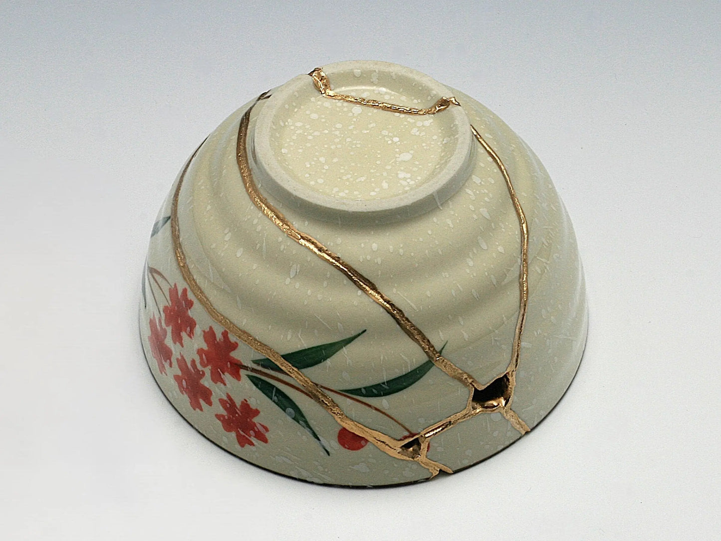 Medium Kintsugi Bowl with Red Flowers Kintsugi Reborn