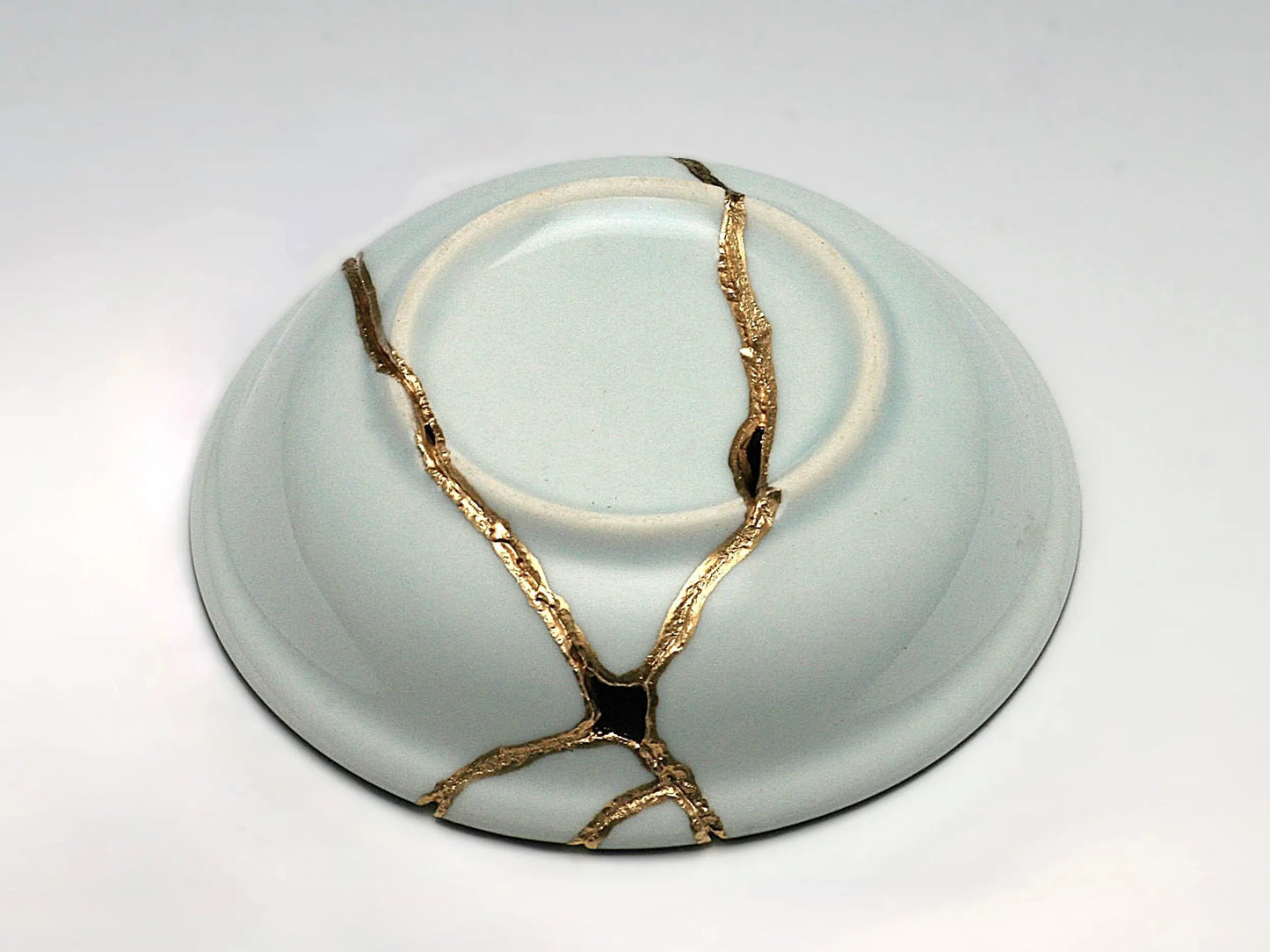 Small Blue and White Kintsugi Plate with Flowers Kintsugi Reborn