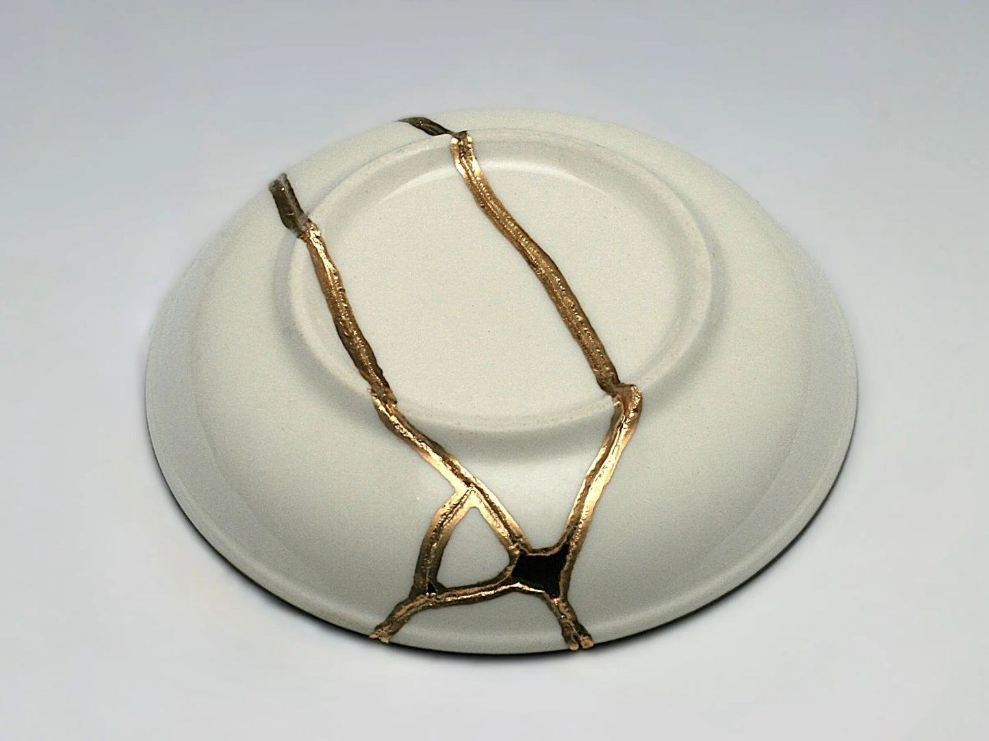 Small Blue and White Kintsugi Plate With Small Flowers Kintsugi Reborn