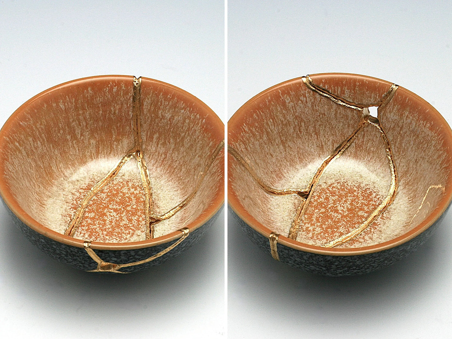 Small Orange and Gray Kintsugi Bowl Kintsugi Reborn