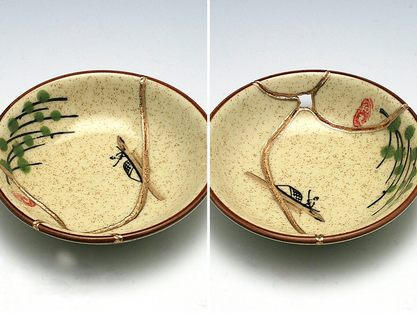 Small Beige Kintsugi Plate with Image Kintsugi Reborn