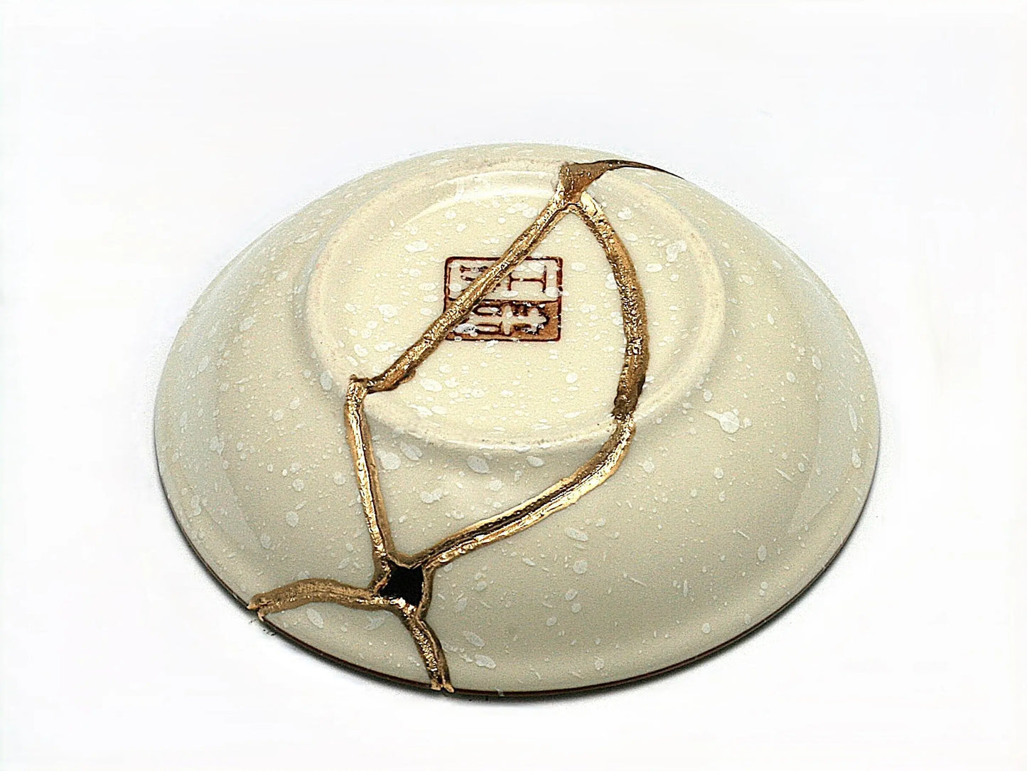 Small Beige Kintsugi Plate with Bird Image Kintsugi Reborn