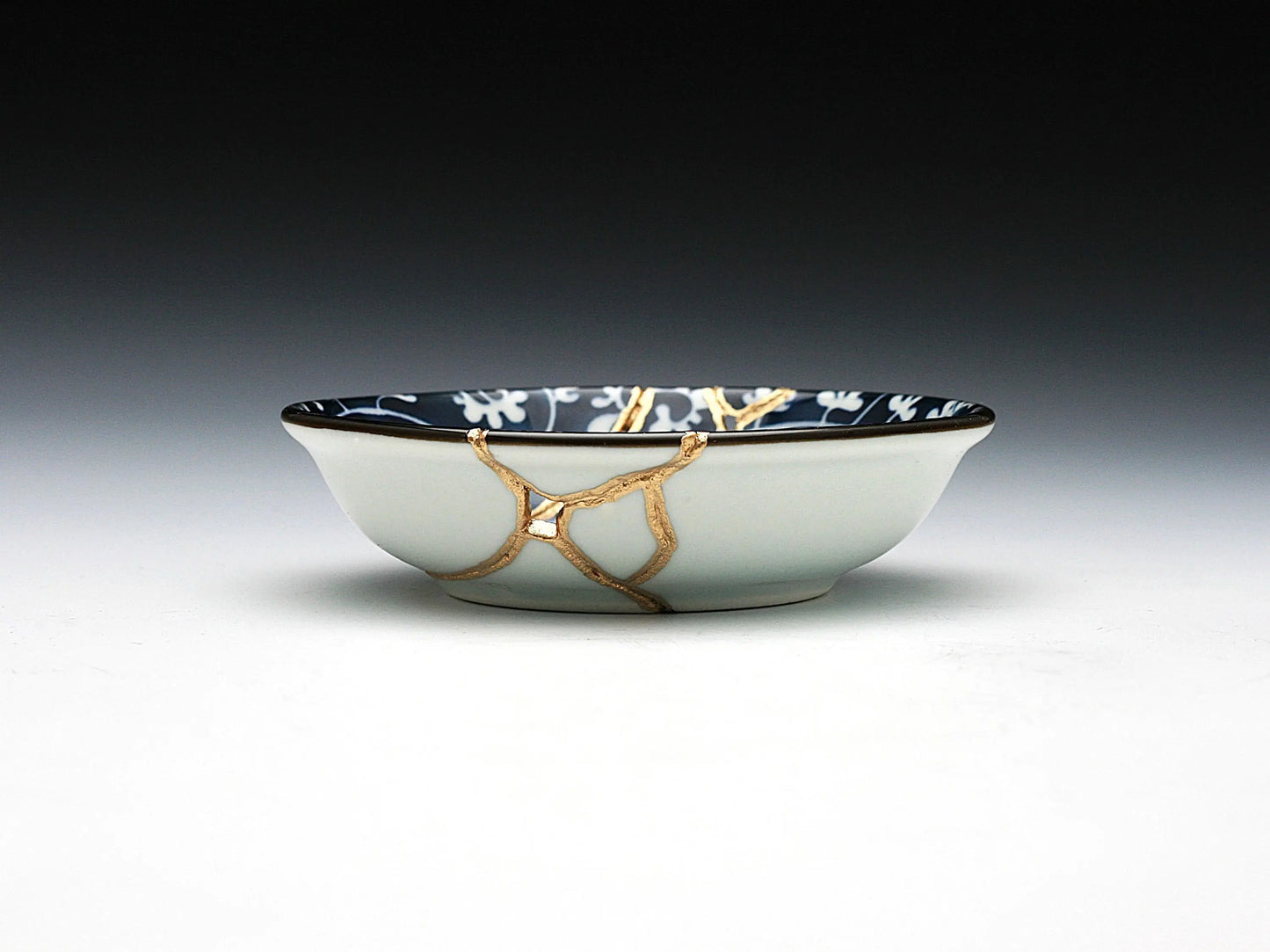 Small Blue and White Kintsugi Plate with Vines Kintsugi Reborn
