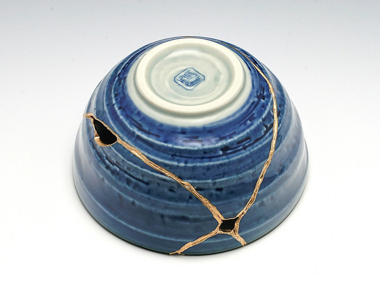 Large Blue Kintsugi Bowl with Ivy Pattern Kintsugi Reborn