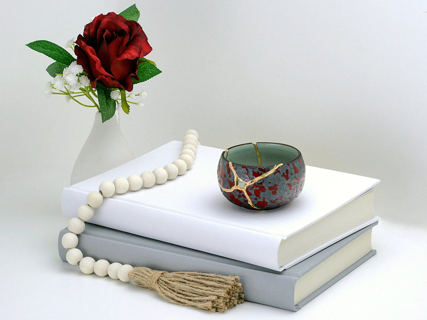 Small Red and Gray Kintsugi Teacup with Texture Kintsugi Reborn