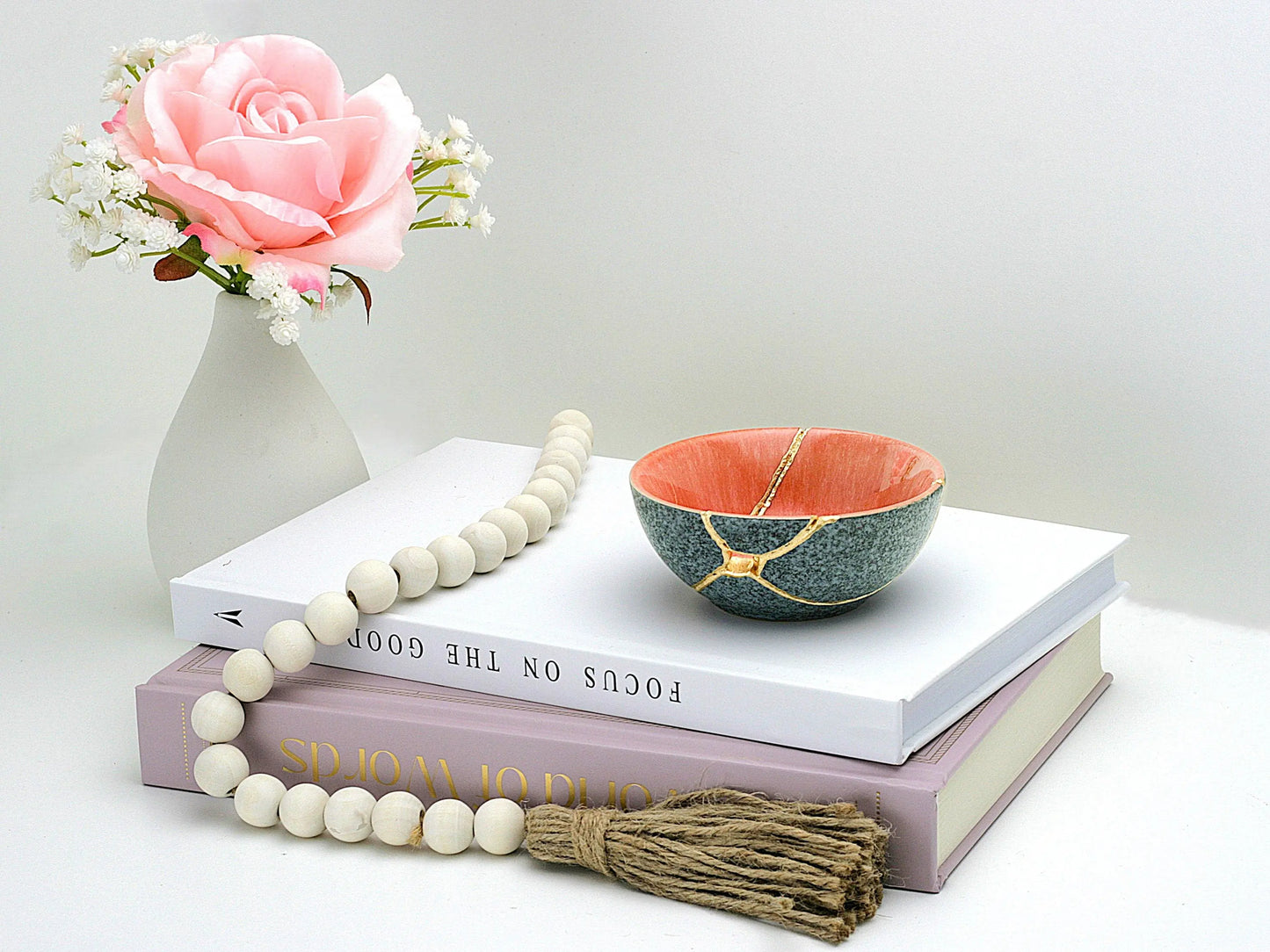Small Salmon and Gray Kintsugi Bowl Kintsugi Reborn