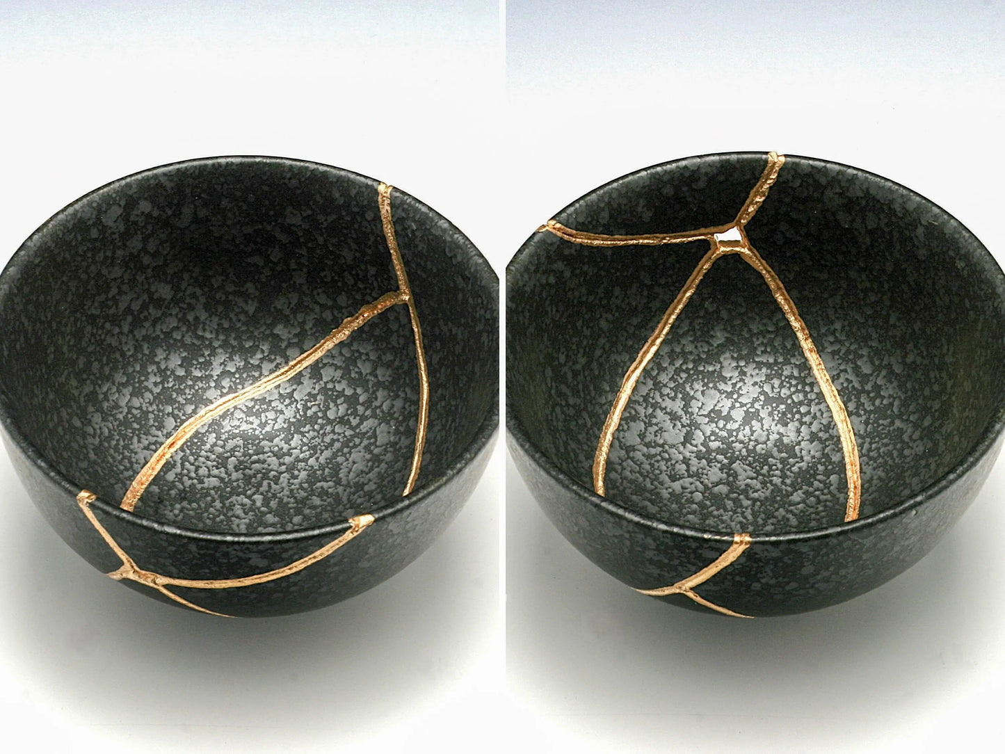 Medium Black Kintsugi Bowl with Texture Kintsugi Reborn