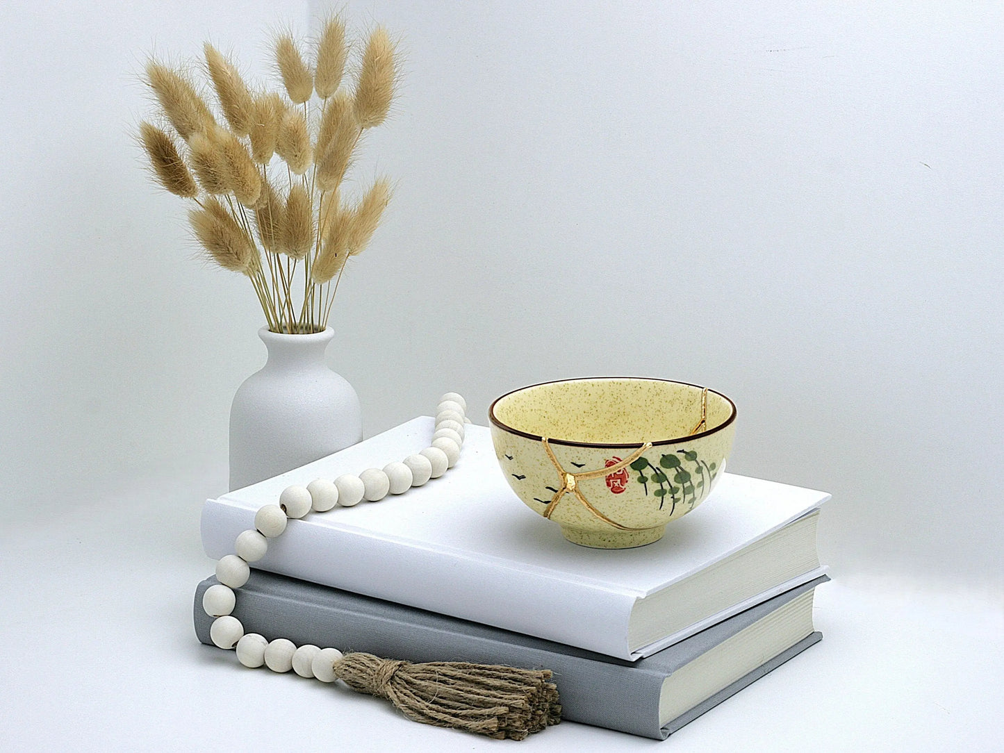 Medium Beige Kintsugi Bowl with Images Kintsugi Reborn