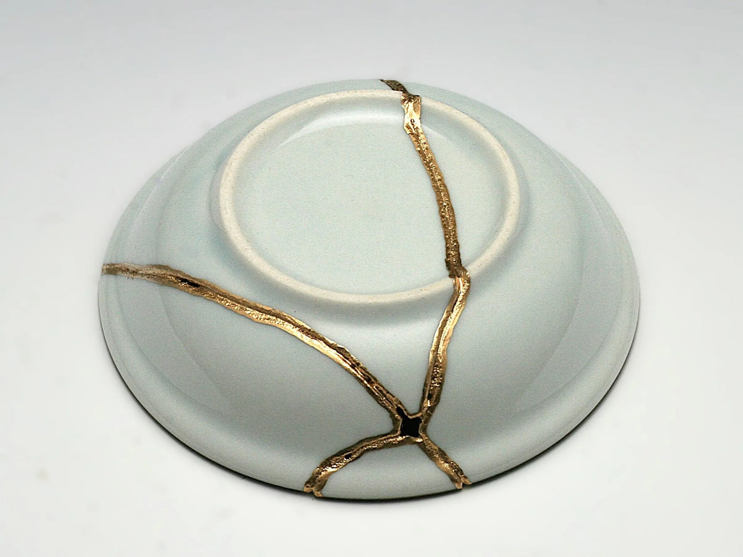 Small Blue and White Kintsugi Plate with Leaves Kintsugi Reborn