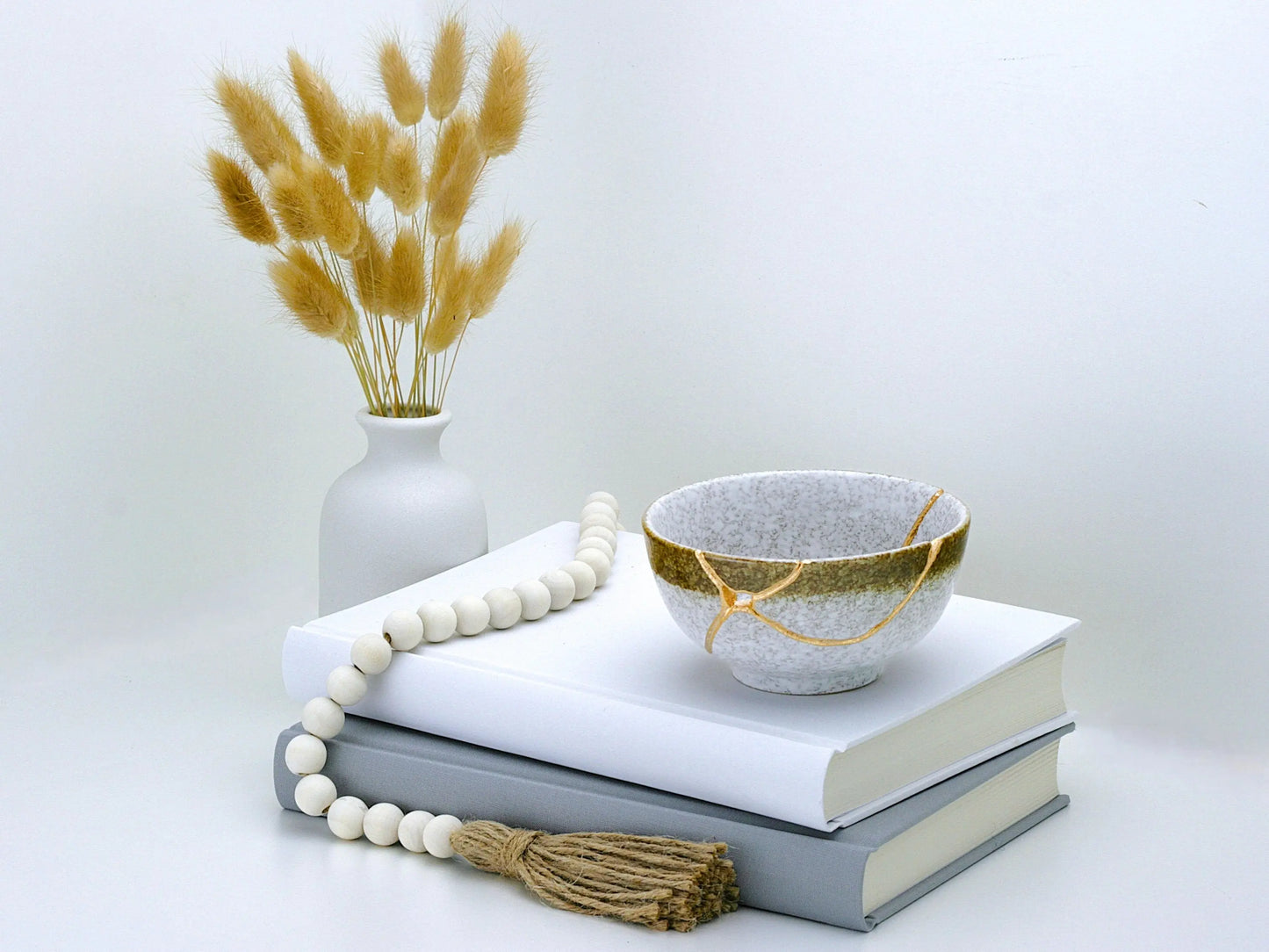 Medium Brown and White Kintsugi Bowl with Texture Kintsugi Reborn