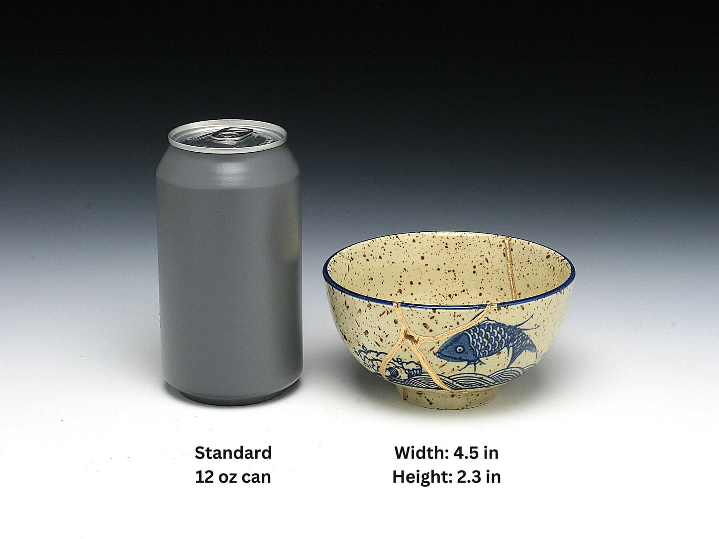 Medium Beige Kintsugi Bowl with Fish Image Kintsugi Reborn