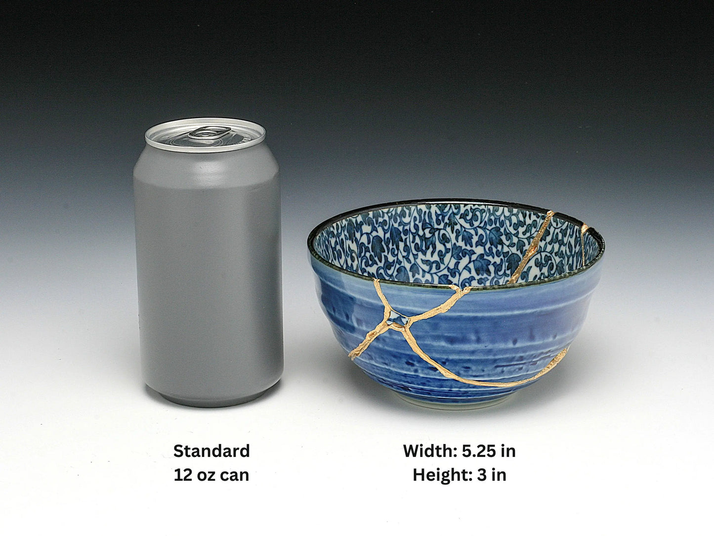 Large Blue Kintsugi Bowl with Ivy Pattern Kintsugi Reborn