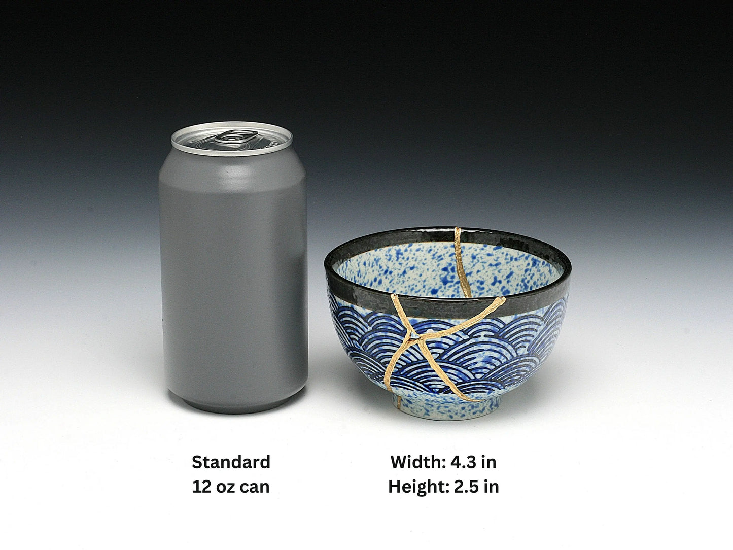 Medium Blue and White Kintsugi Bowl with Aranami Pattern Kintsugi Reborn