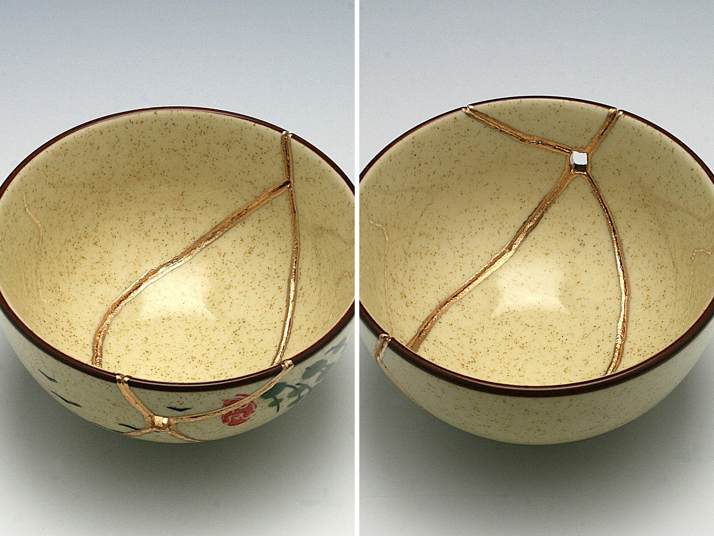Medium Beige Kintsugi Bowl with Images Kintsugi Reborn