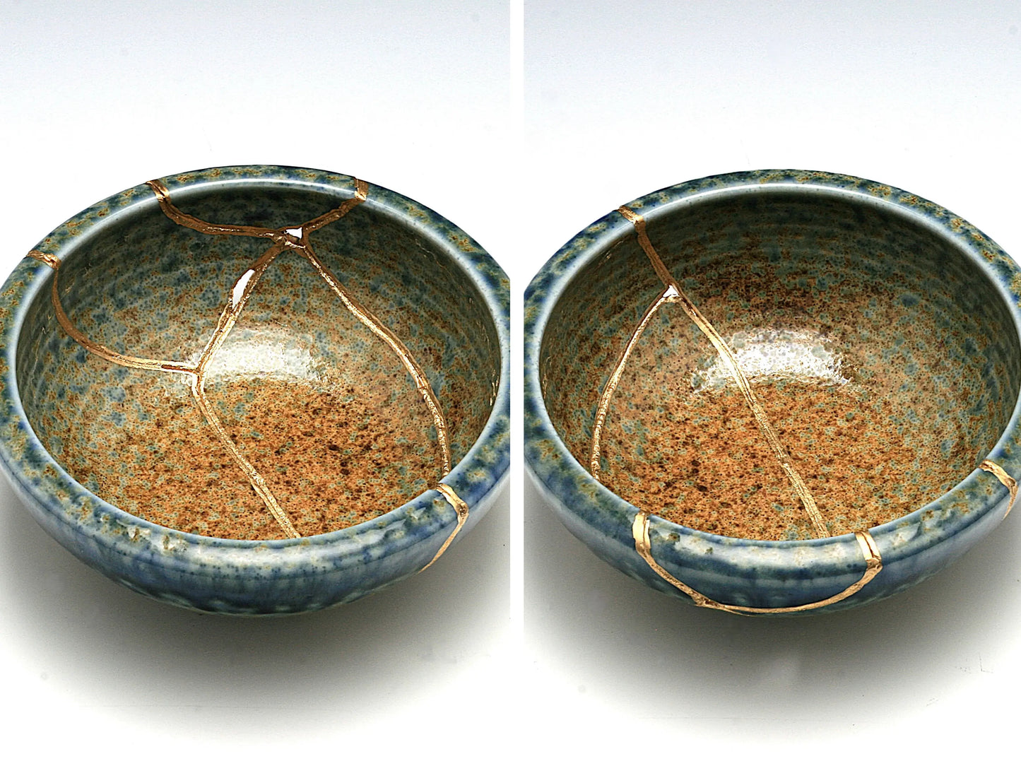 Medium Brown and Blue Kintsugi Bowl Kintsugi Reborn