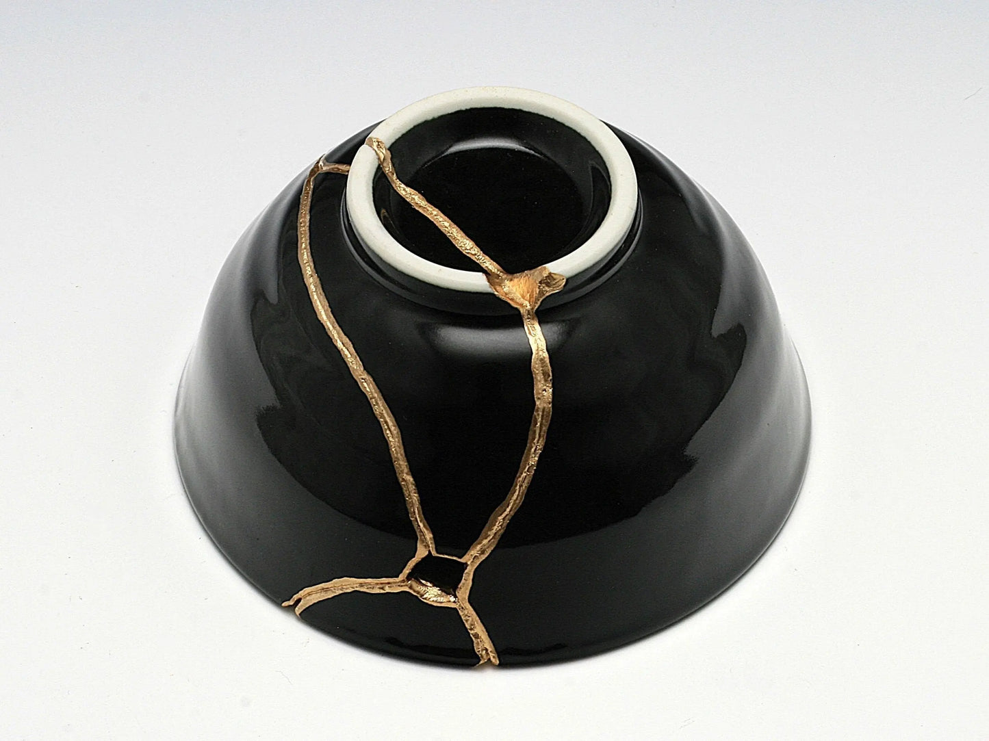 Medium Black and White Kintsugi Bowl with Swirl Pattern Kintsugi Reborn