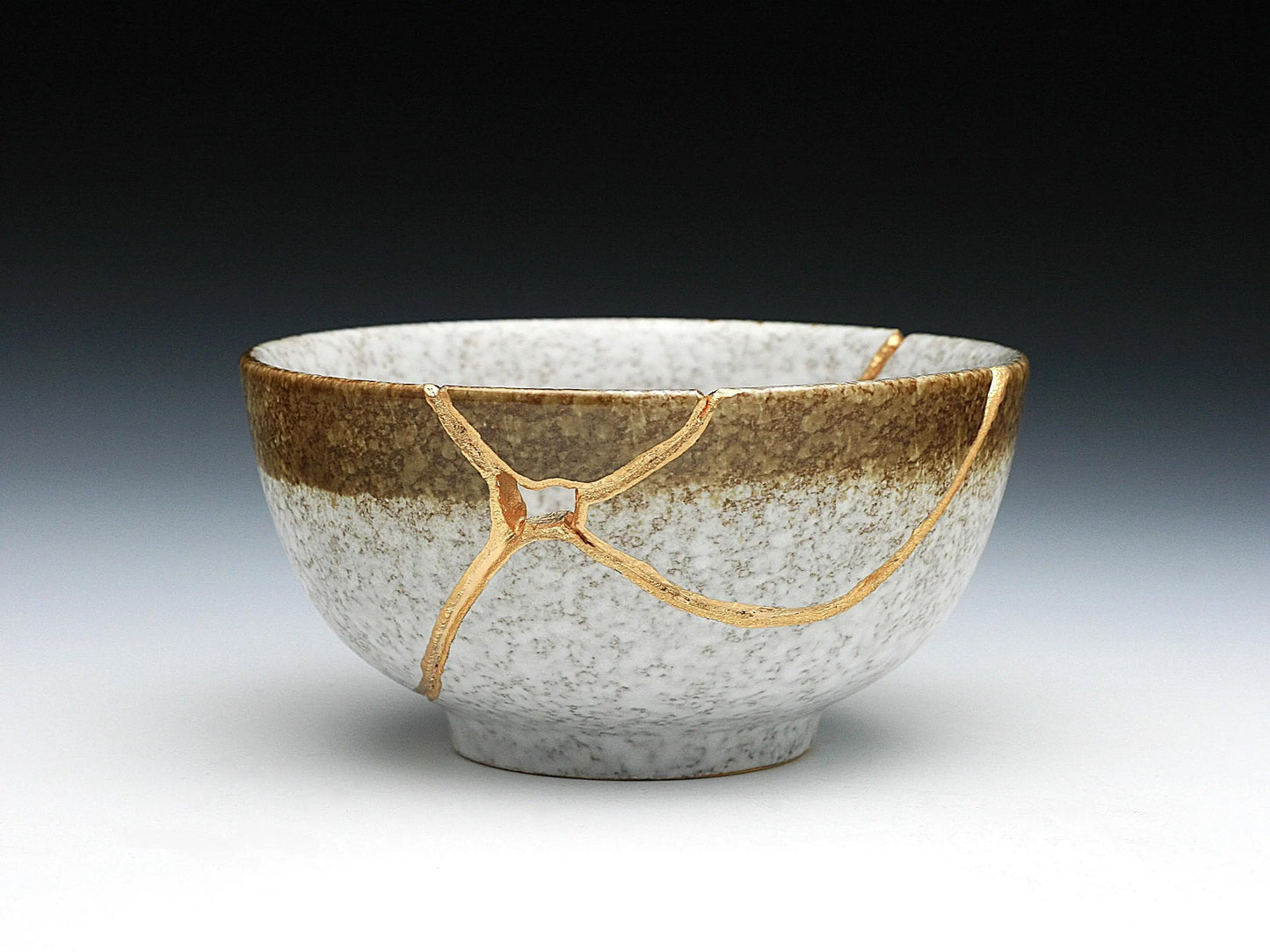 Medium Brown and White Kintsugi Bowl with Texture Kintsugi Reborn