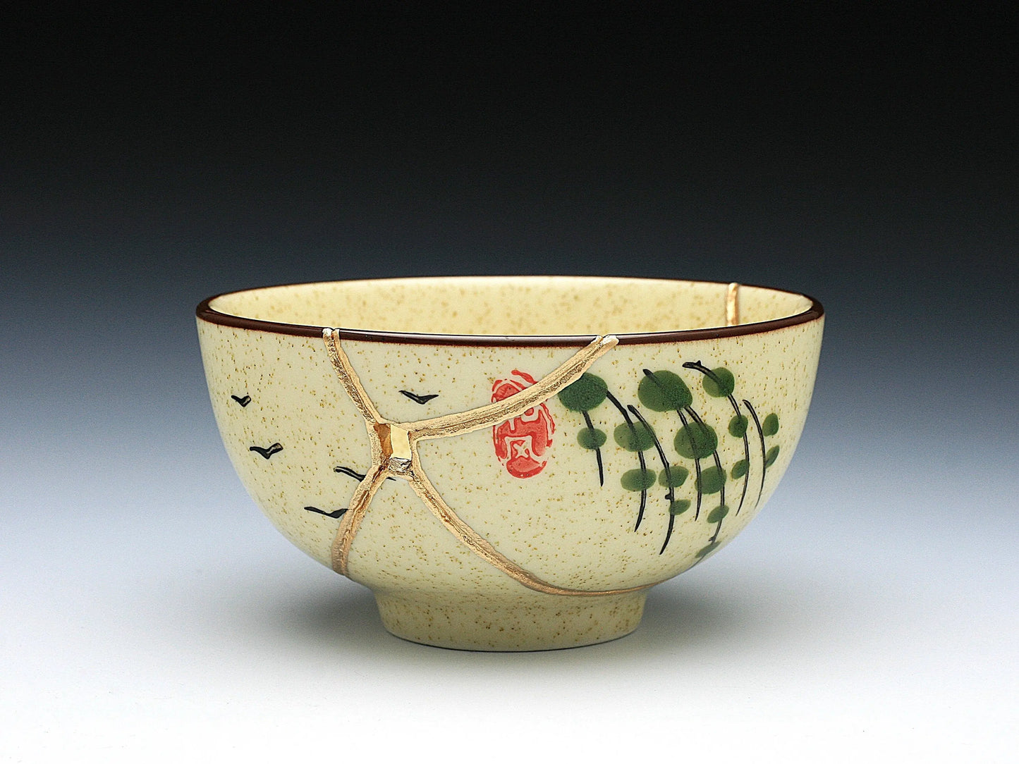 Medium Beige Kintsugi Bowl with Images Kintsugi Reborn