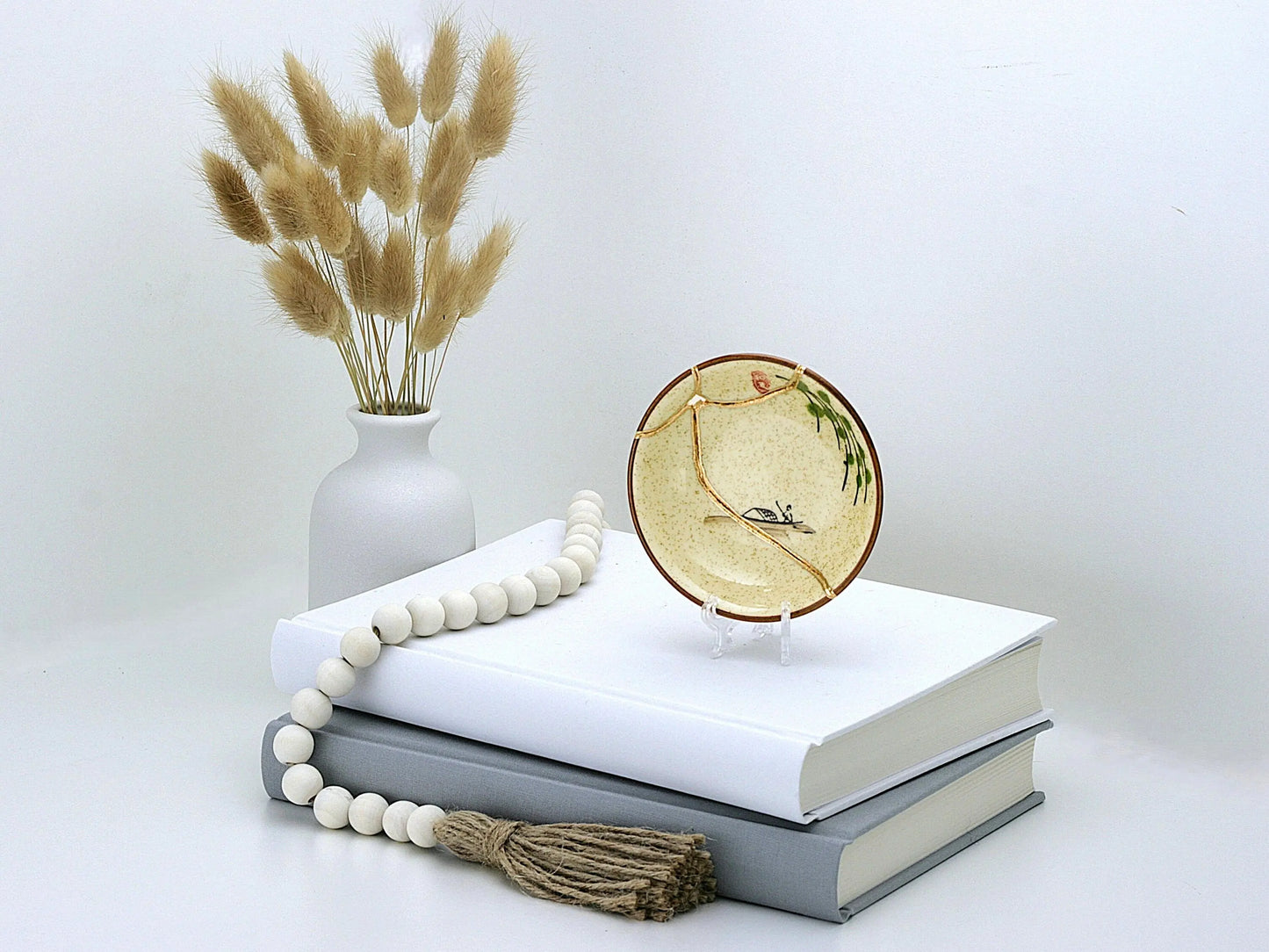 Small Beige Kintsugi Plate with Image Kintsugi Reborn