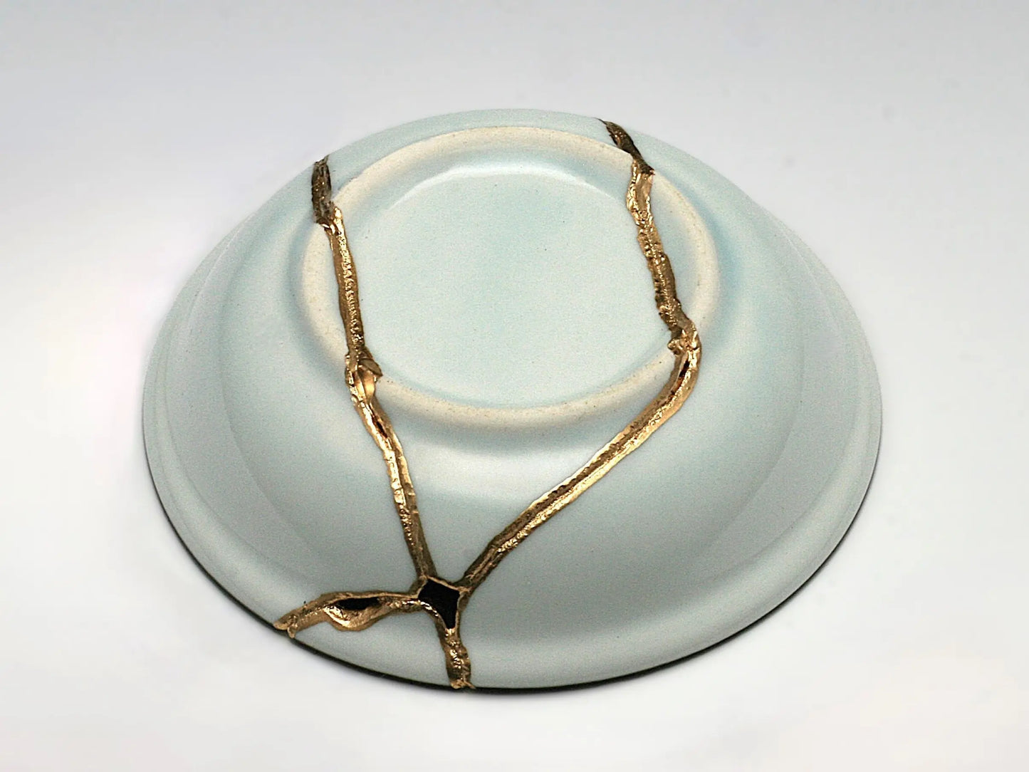 Small Blue and White Kintsugi Plate with Small Flowers Kintsugi Reborn