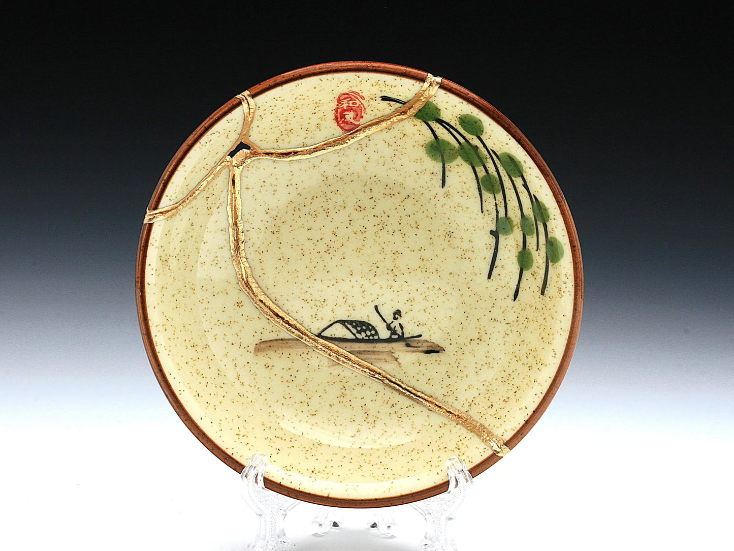 Small Beige Kintsugi Plate with Image Kintsugi Reborn
