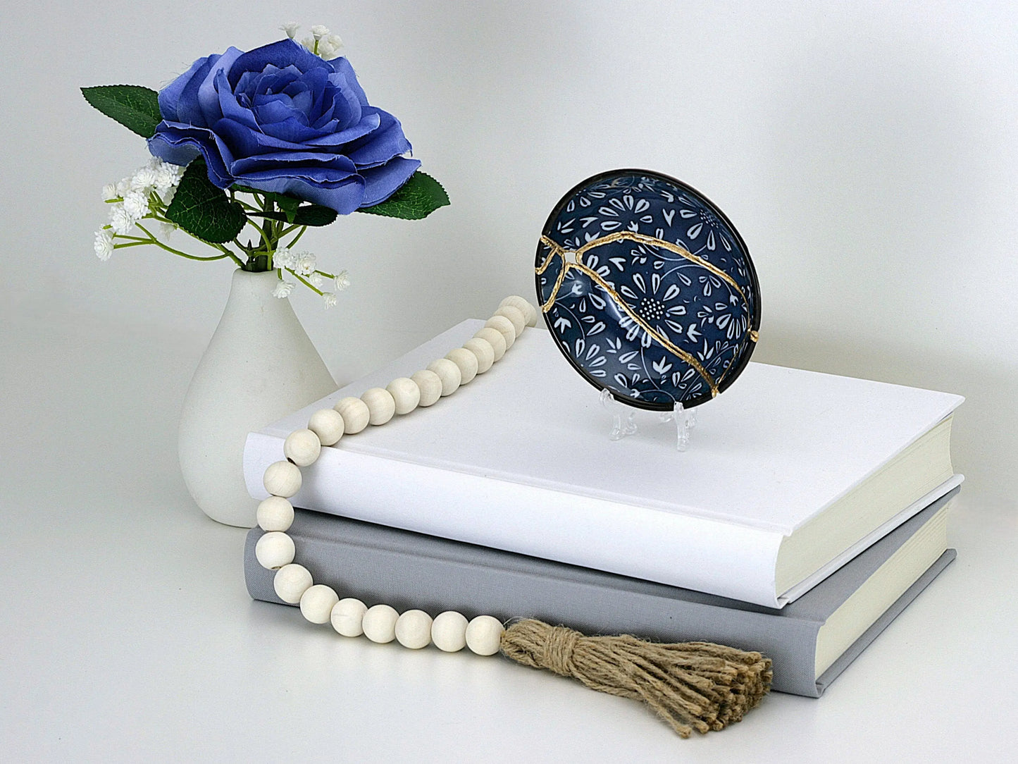 Small Blue and White Kintsugi Plate with Flowers Kintsugi Reborn