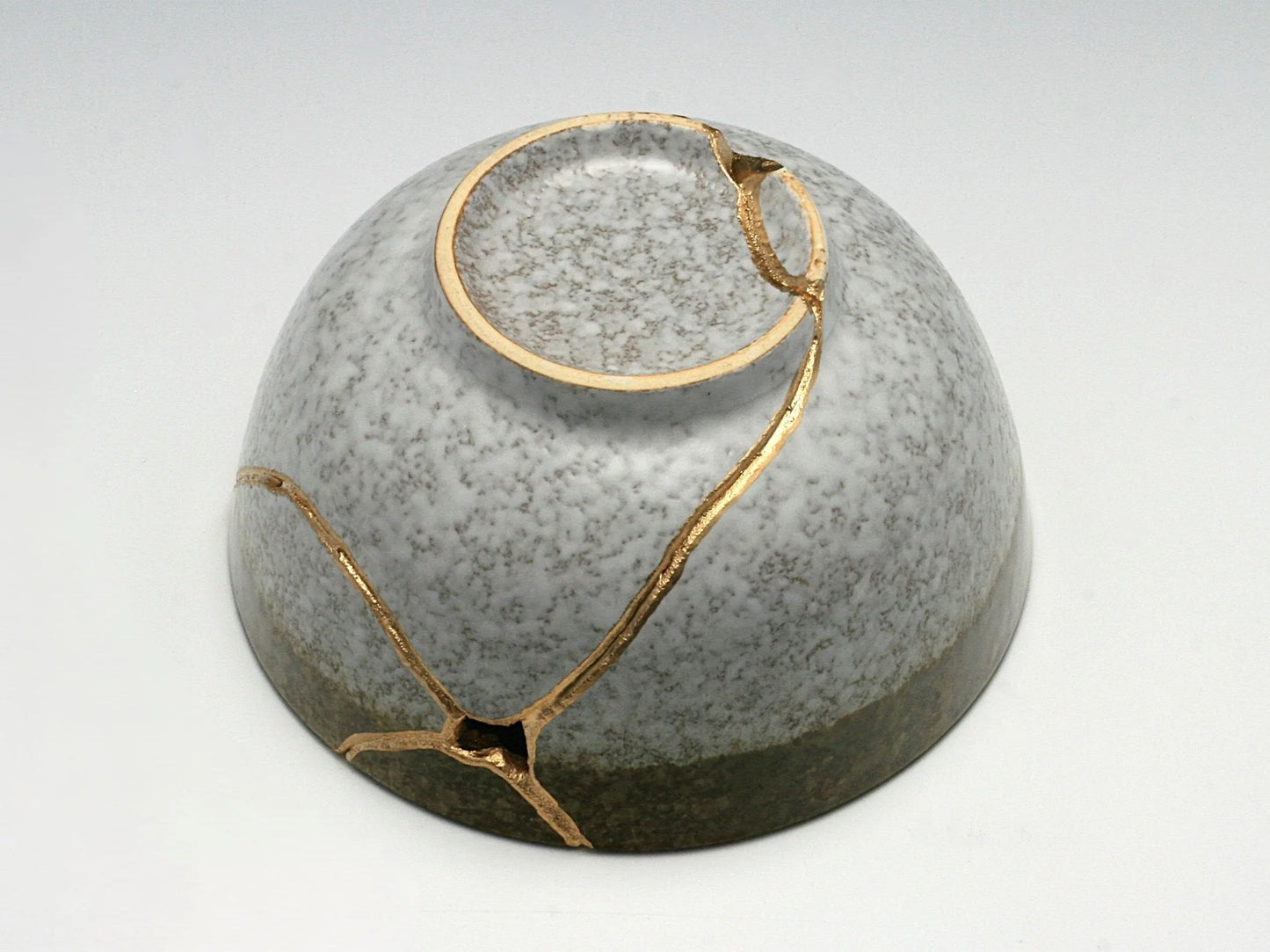 Medium Brown and White Kintsugi Bowl with Texture Kintsugi Reborn
