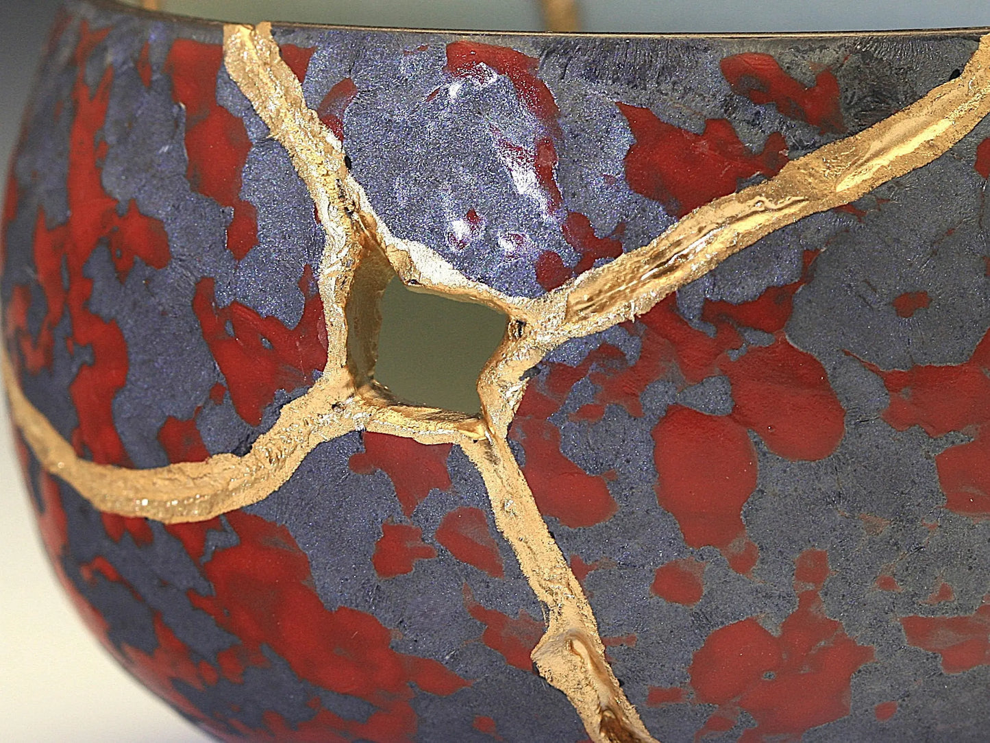 Small Red and Gray Kintsugi Teacup with Texture Kintsugi Reborn