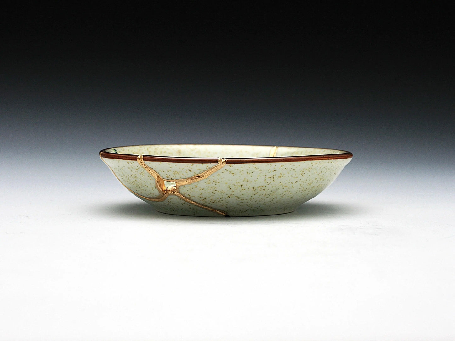 Small Beige Kintsugi Plate with Rose Image Kintsugi Reborn
